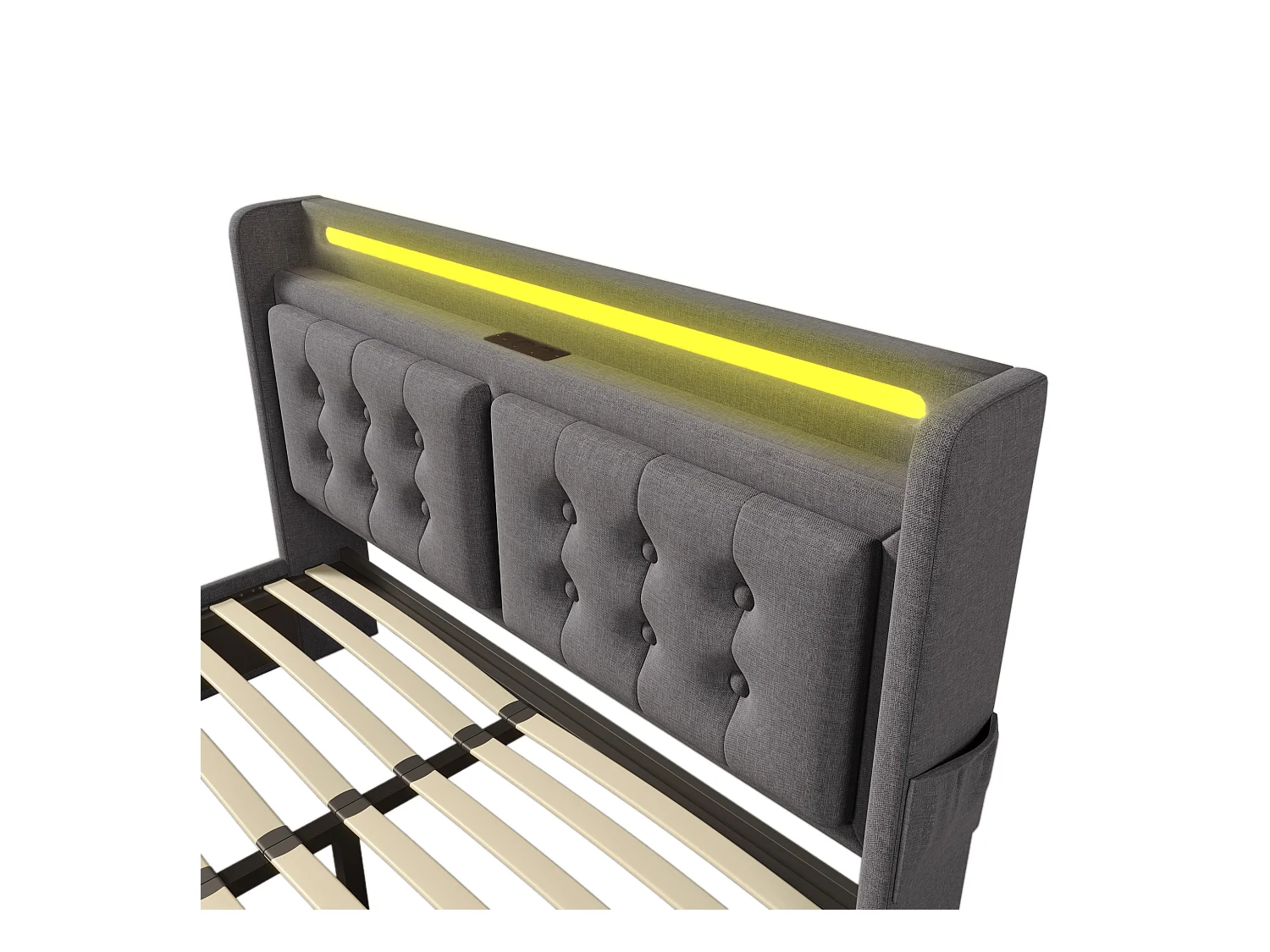 Letto matrimoniale imbottito grigio 140x200cm con 4 cassetti, letto matrimoniale per adulti, LED + USB C, senza materasso, lenzuola in cotone