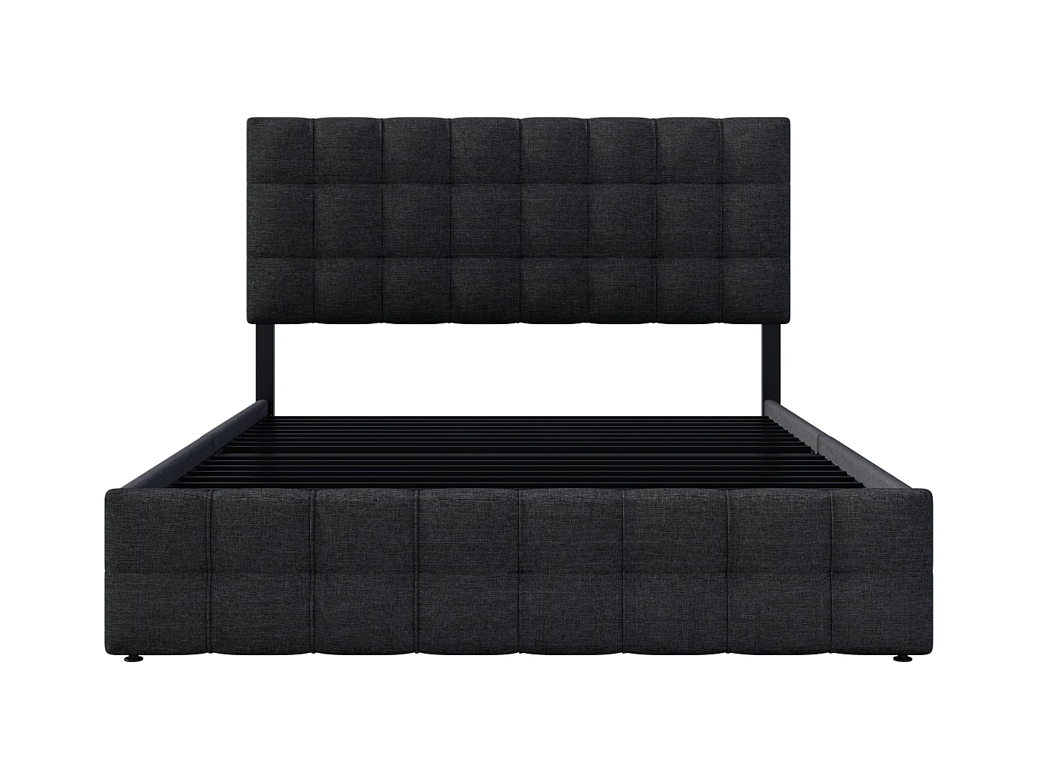 Lit double 140x200 cm - Lit adulte avec 4 tiroirs de rangement - Tête de lit réglable - Lin noir