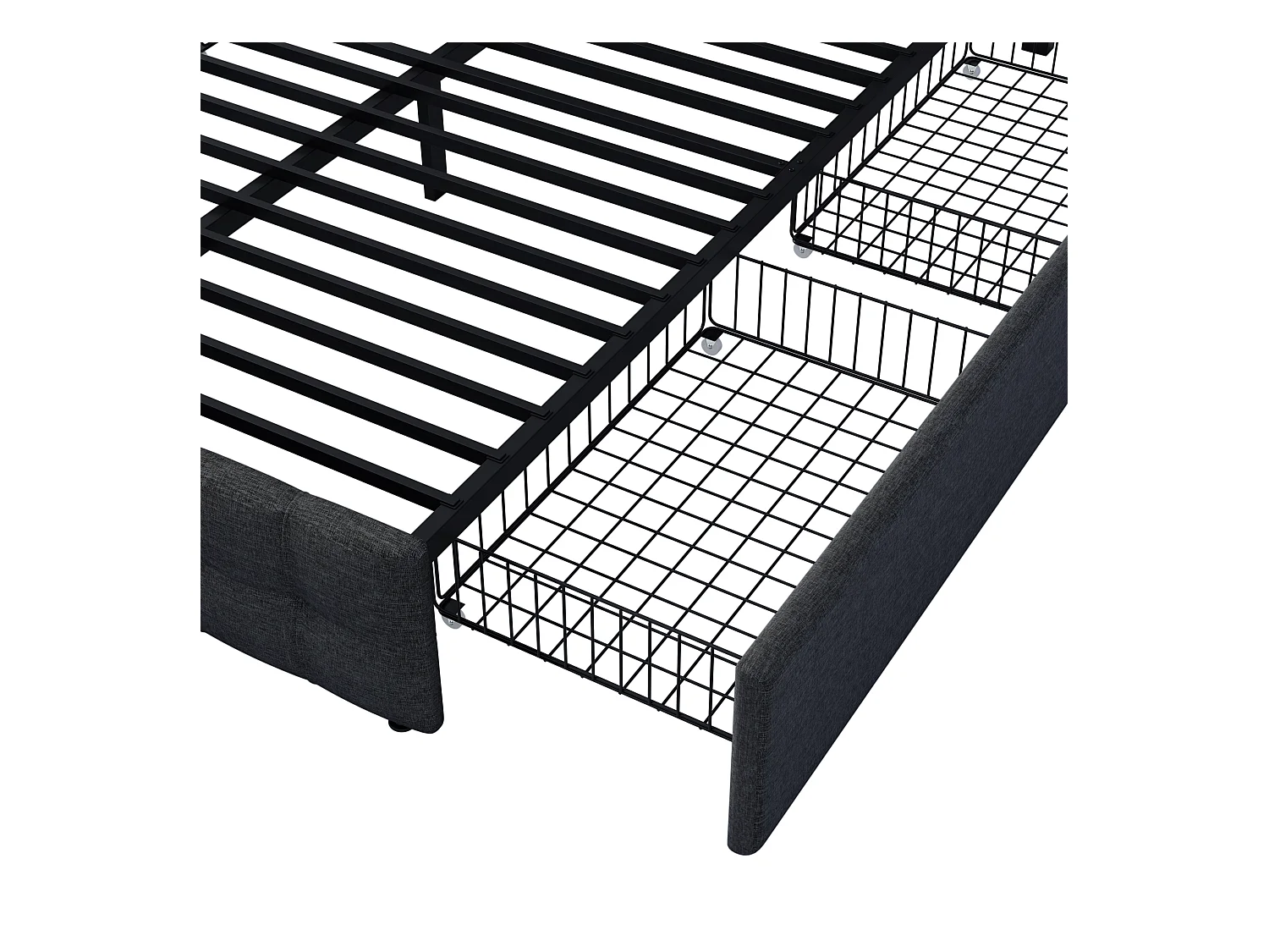 Lit double 140x200 cm - Lit adulte avec 4 tiroirs de rangement - Tête de lit réglable - Lin noir