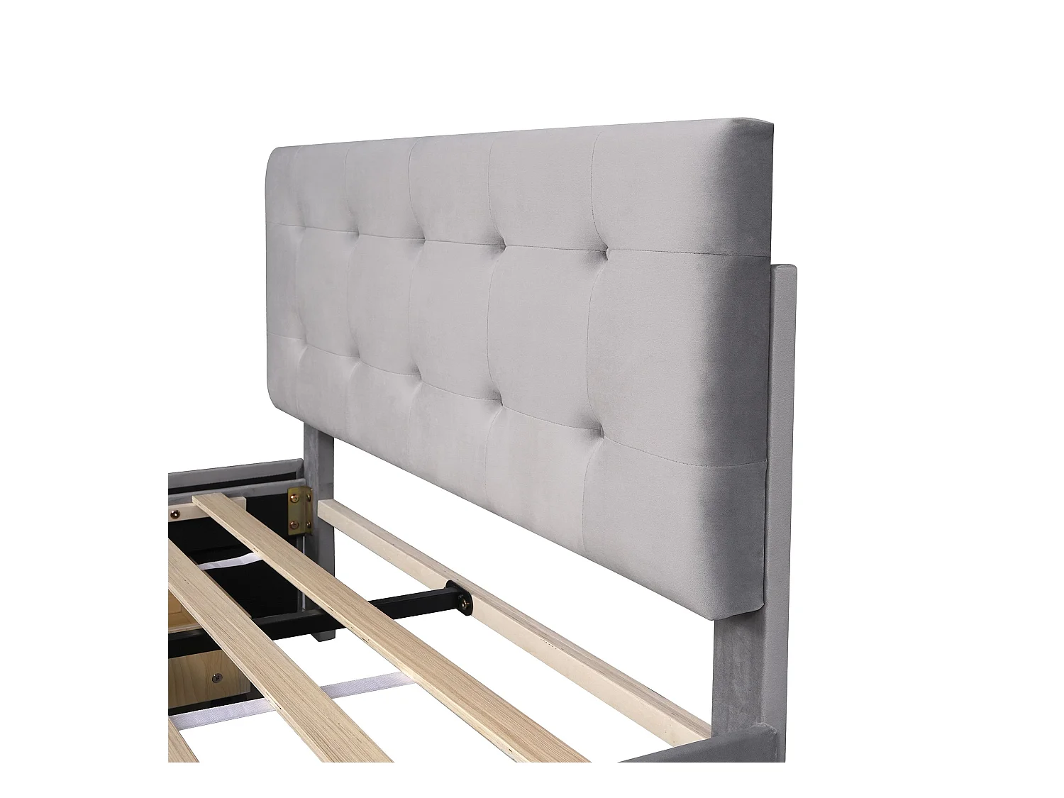 Lit adulte 140x200 cm - Lit double avec tiroirs et sommier à lattes - velours gris - sans matelas