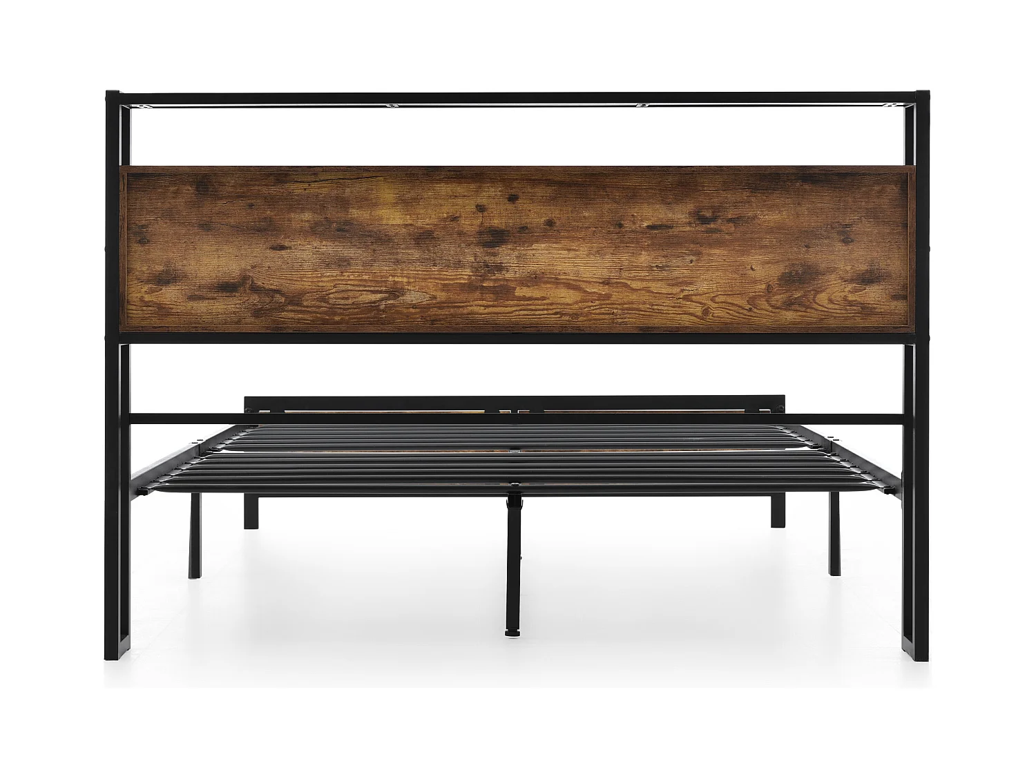 Lit double 140x200 cm - Lit ado avec tête de lit coffre et sommier à lattes métalliques - naturel