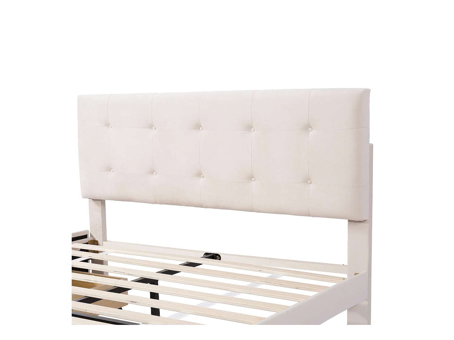 Lit adulte 140x200 cm - Lit double avec tiroirs et sommier à lattes - velours beige - sans matelas