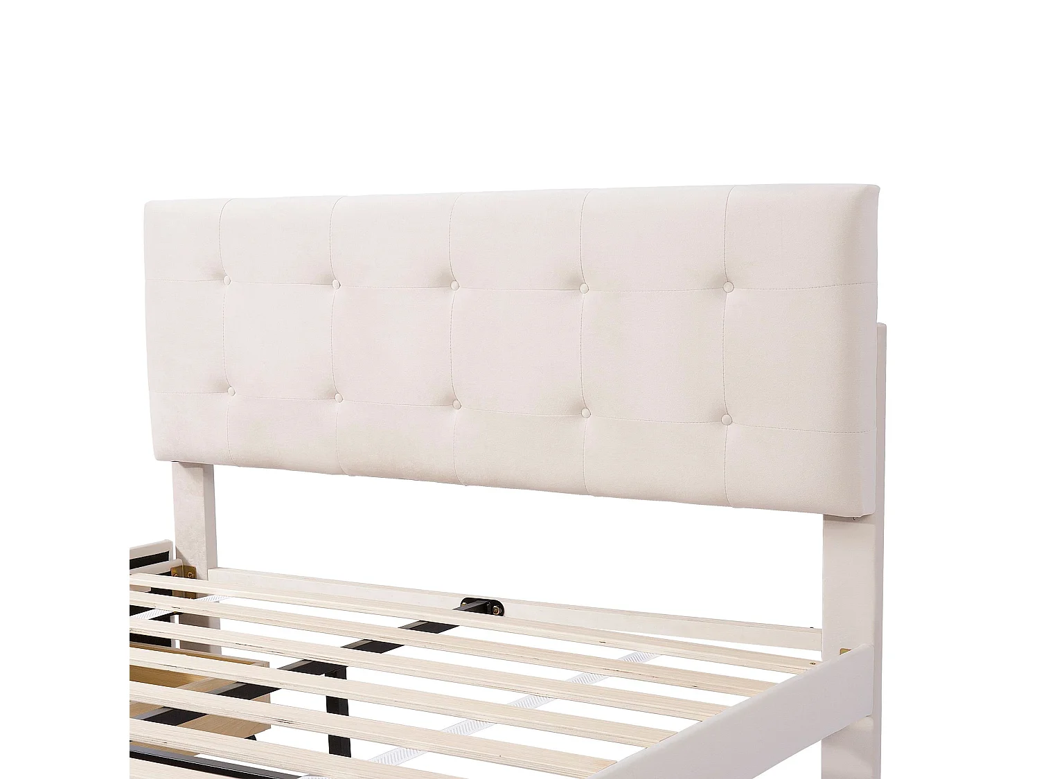 Lit adulte 140x200 cm - Lit double avec tiroirs et sommier à lattes - velours beige - sans matelas