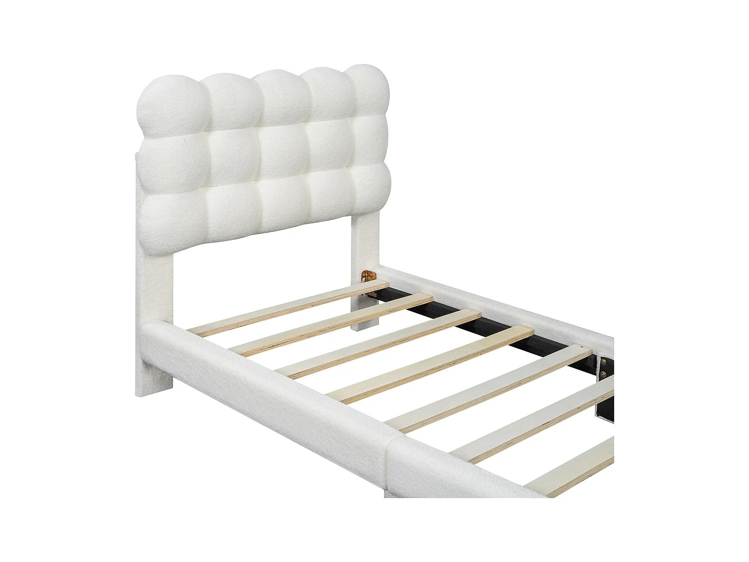 lit simple enfant 90x200cm en tissu pelucheux blanc avec tête de lit réglable et design élégant(sans matelas)