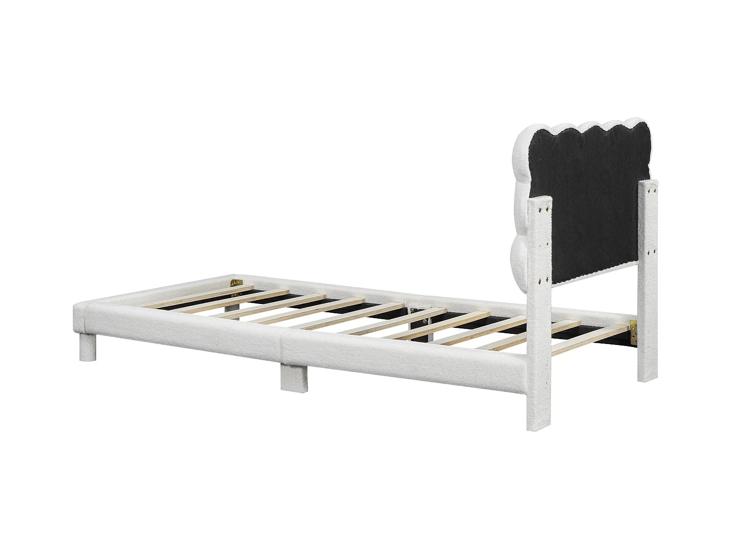 lit simple enfant 90x200cm en tissu pelucheux blanc avec tête de lit réglable et design élégant(sans matelas)