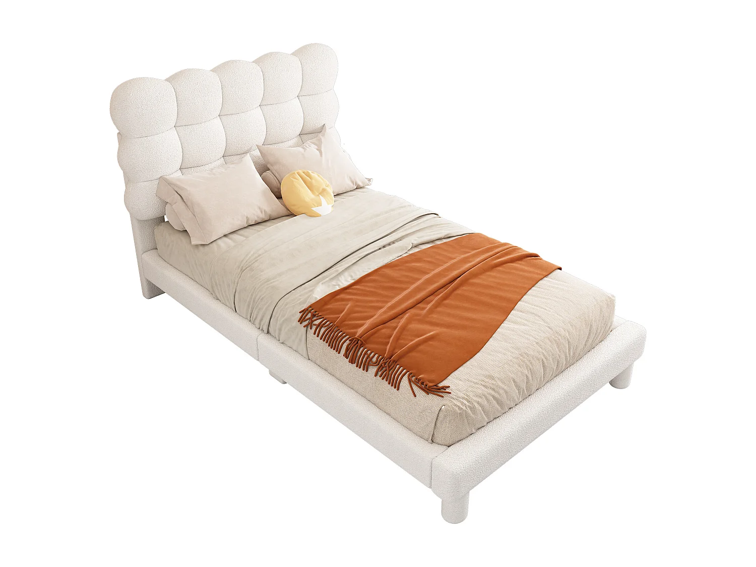 lit simple enfant 90x200cm en tissu pelucheux blanc avec tête de lit réglable et design élégant(sans matelas）