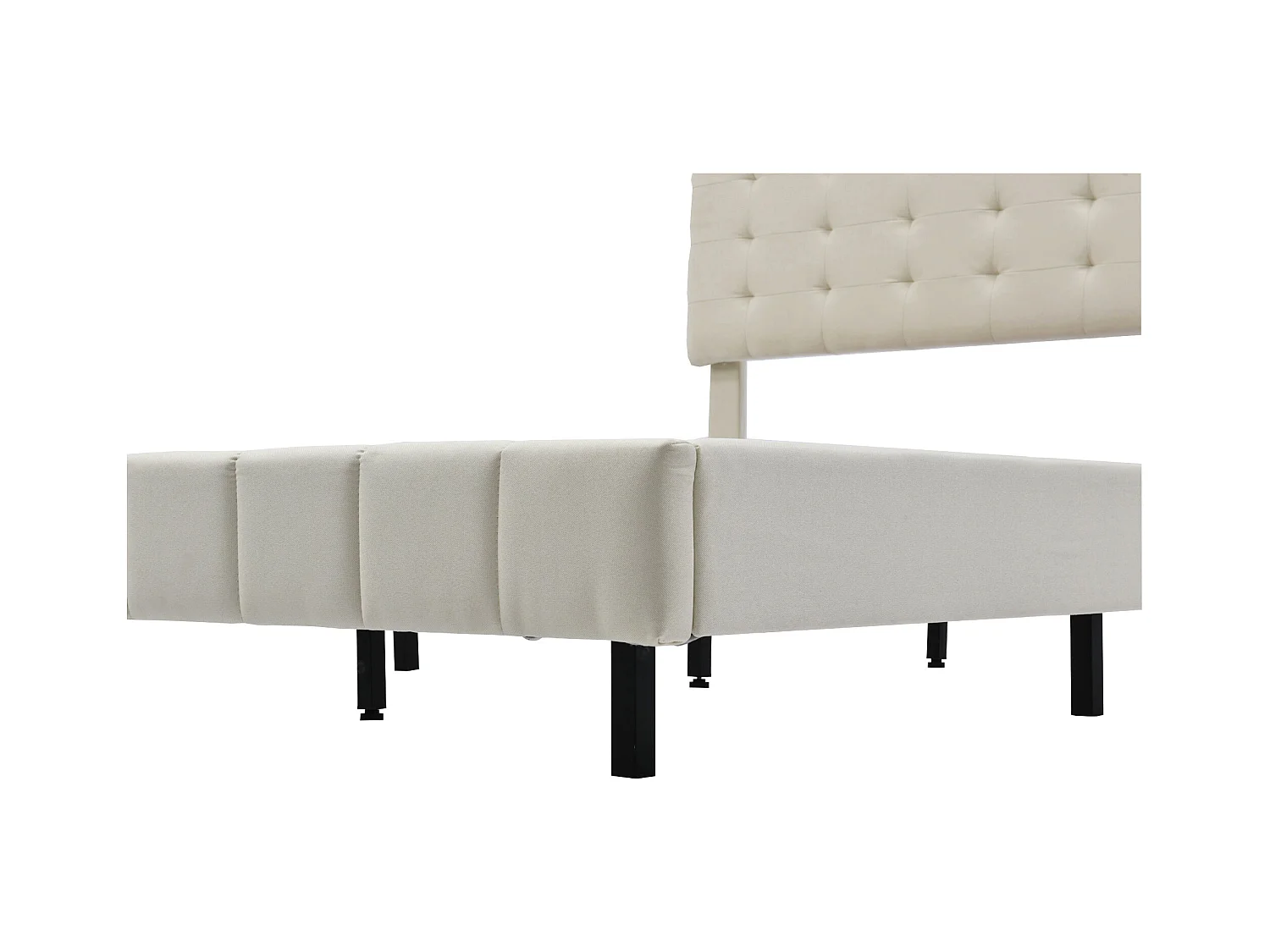 Lit double 140x200 cm - Lit adulte avec éclairage LED et recharge USB - lin beige