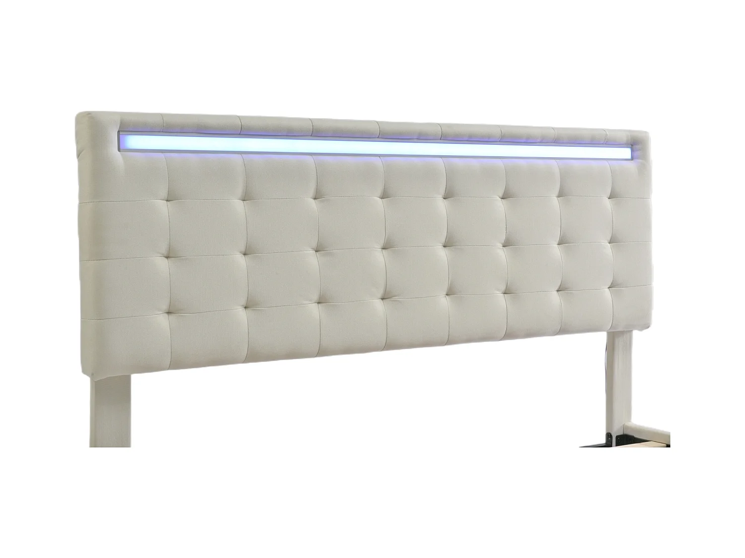 Lit double 140x200 cm - Lit adulte avec éclairage LED et recharge USB - lin beige