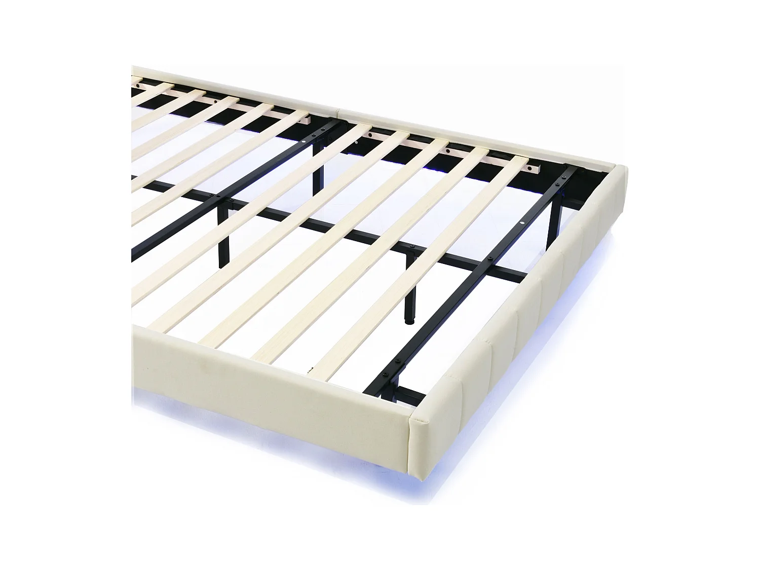Lit double 140x200 cm - Lit adulte avec éclairage LED et recharge USB - lin beige