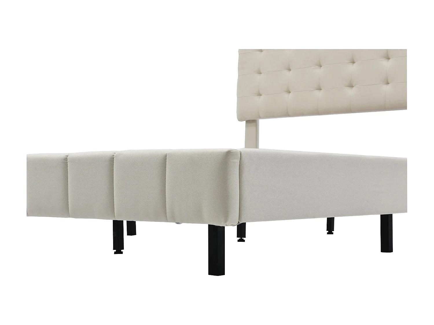 Lit double 140x200 cm - Lit adulte avec éclairage LED et recharge USB - lin beige