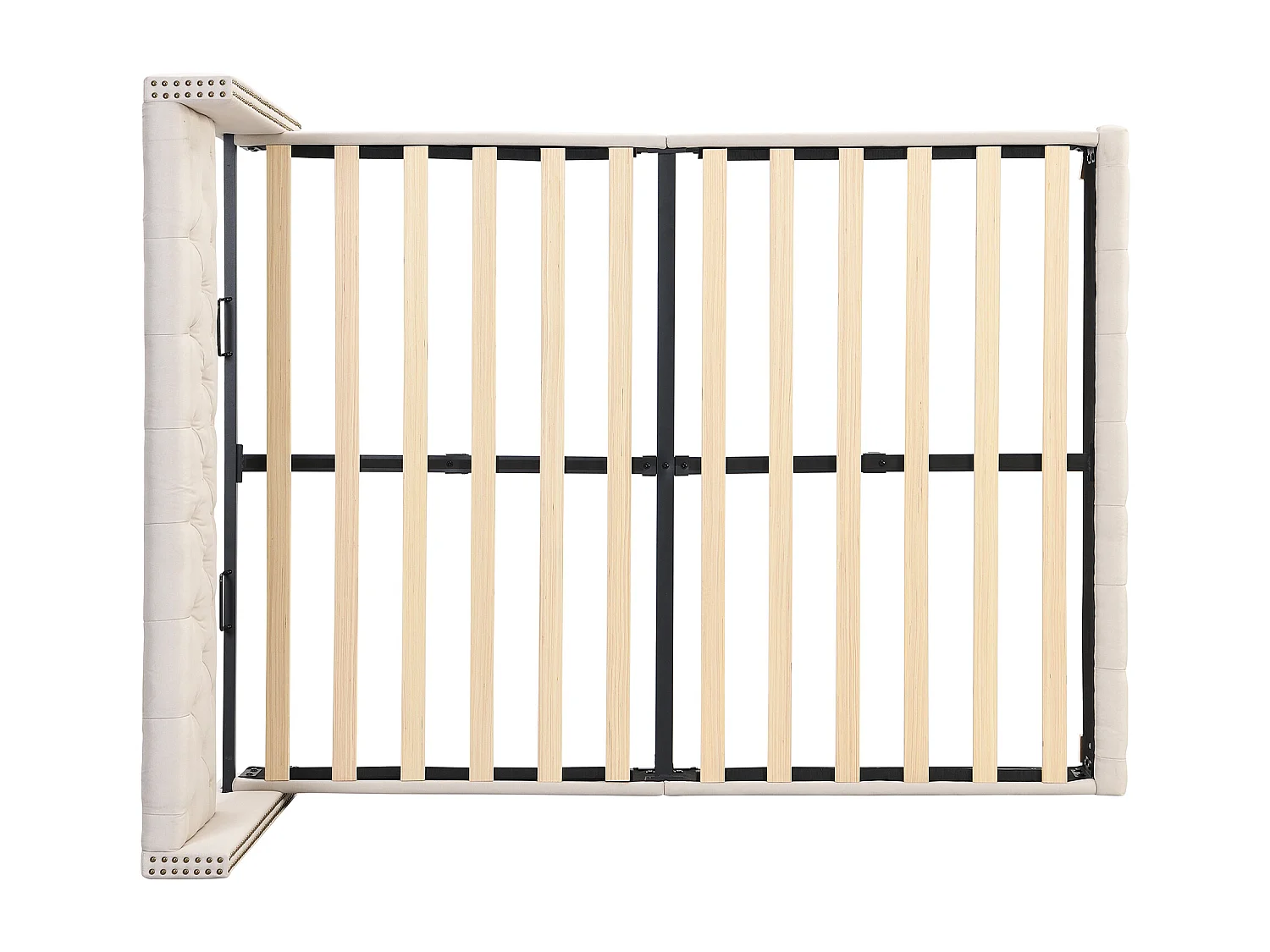 Lit double 140x190 cm - Lit adulte avec tête de lit et sommier à lattes en bois - lin beige