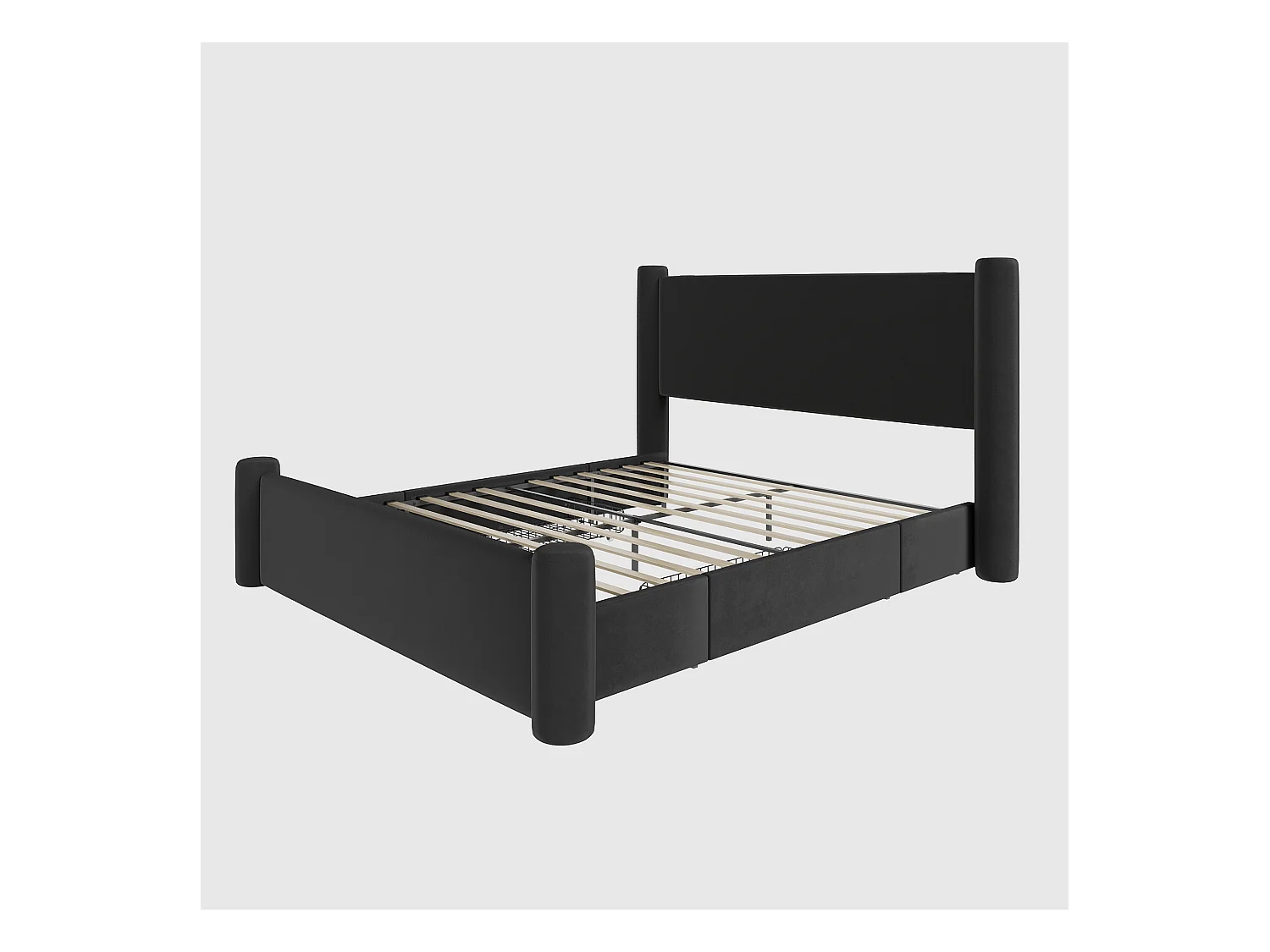 Lit adulte 160x200 cm - Lit double avec chargeur USB et 2 tiroirs - pieds cylindriques - velours noir