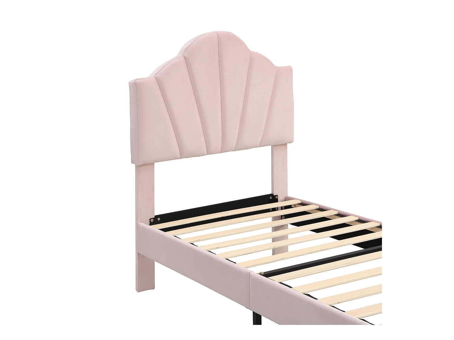 Letto singolo 90x200 cm in velluto rosa, modello a conchiglia con gambe in ferro dorato (senza materasso)