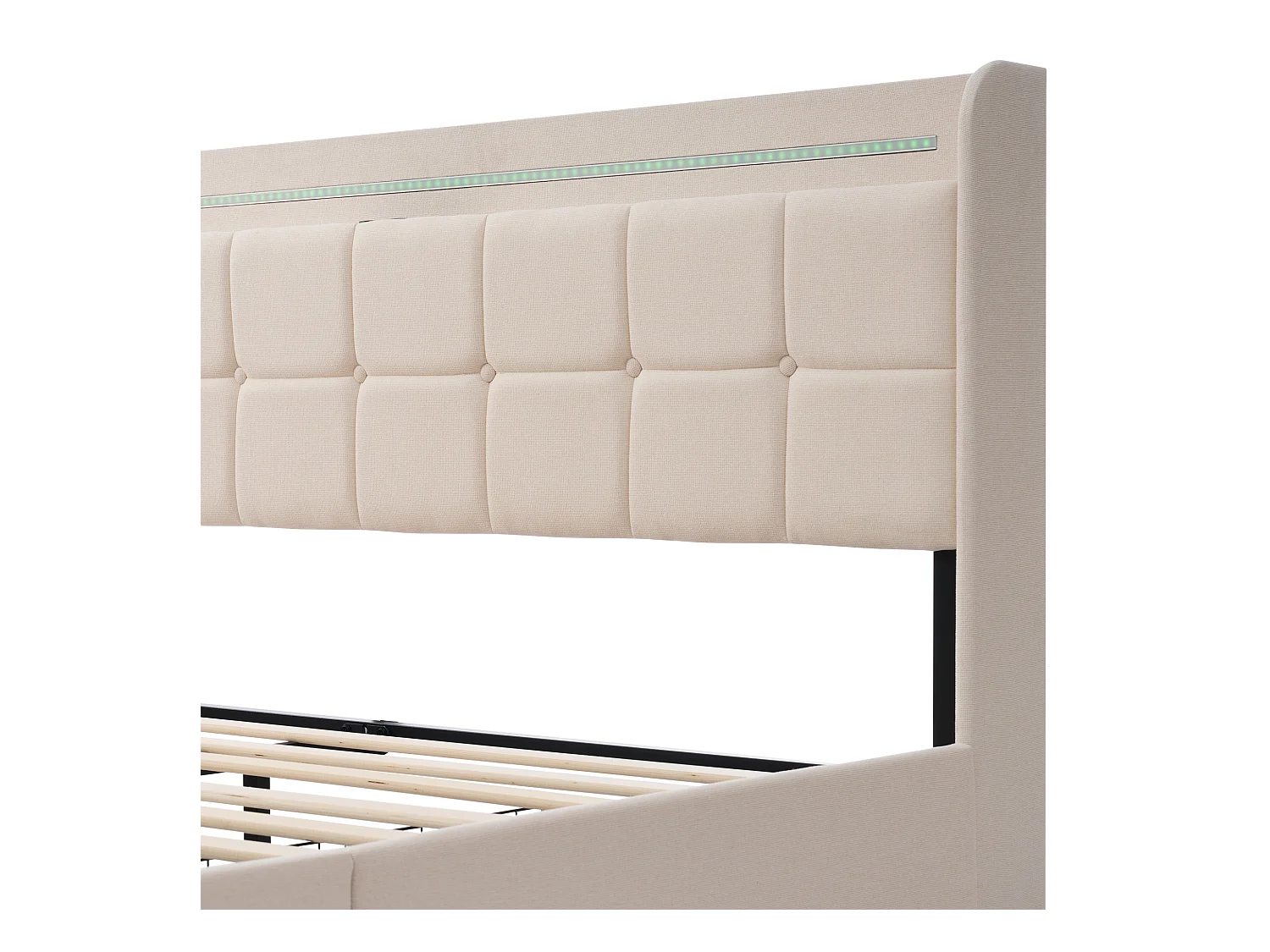 Lit adulte 180x200 cm - Lit double avec chargement USB et LED - 4 tiroirs - lin beige