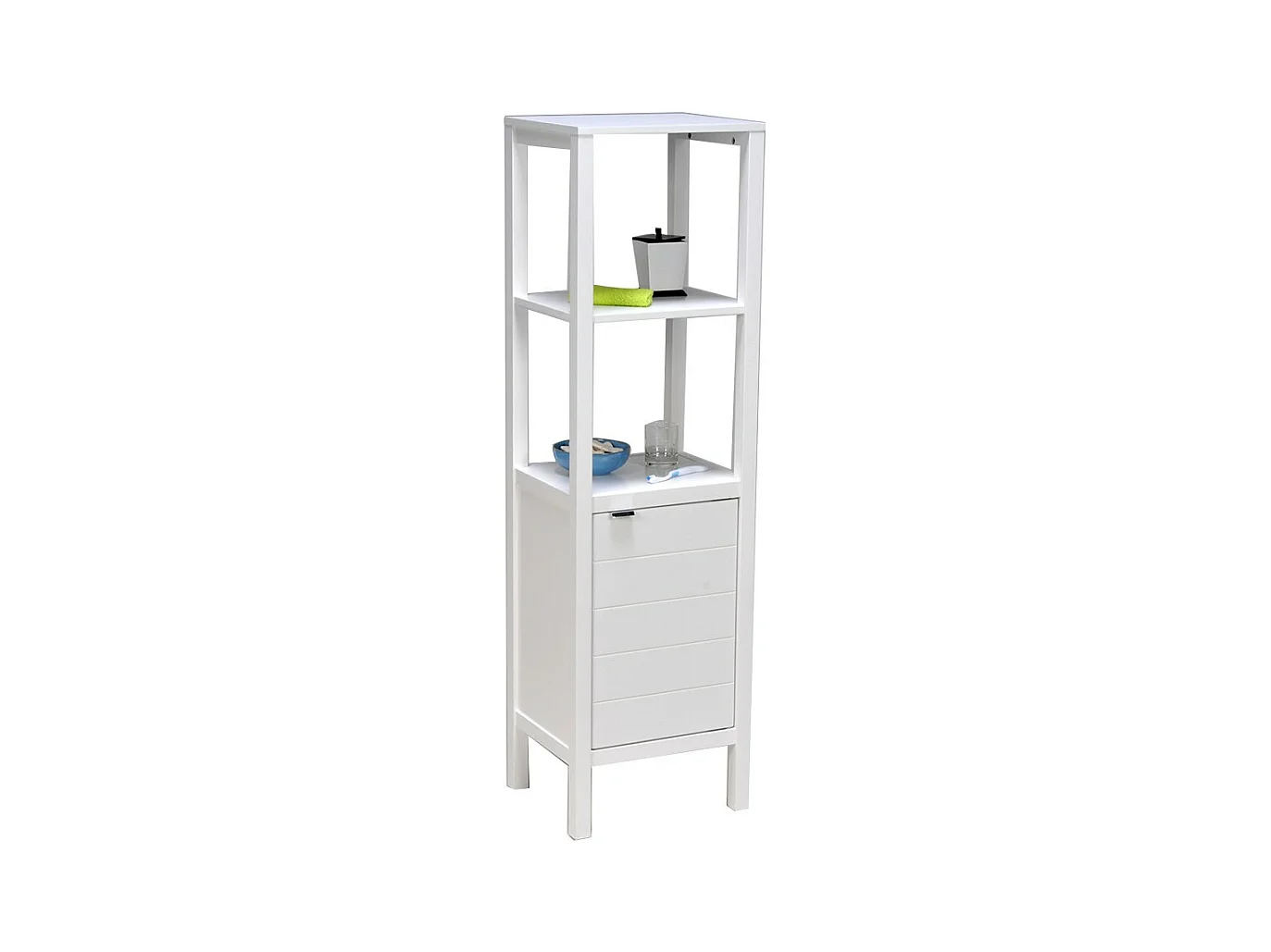 Meuble de rangement Colonne 1porte et étagère blanc TIVU sur pieds