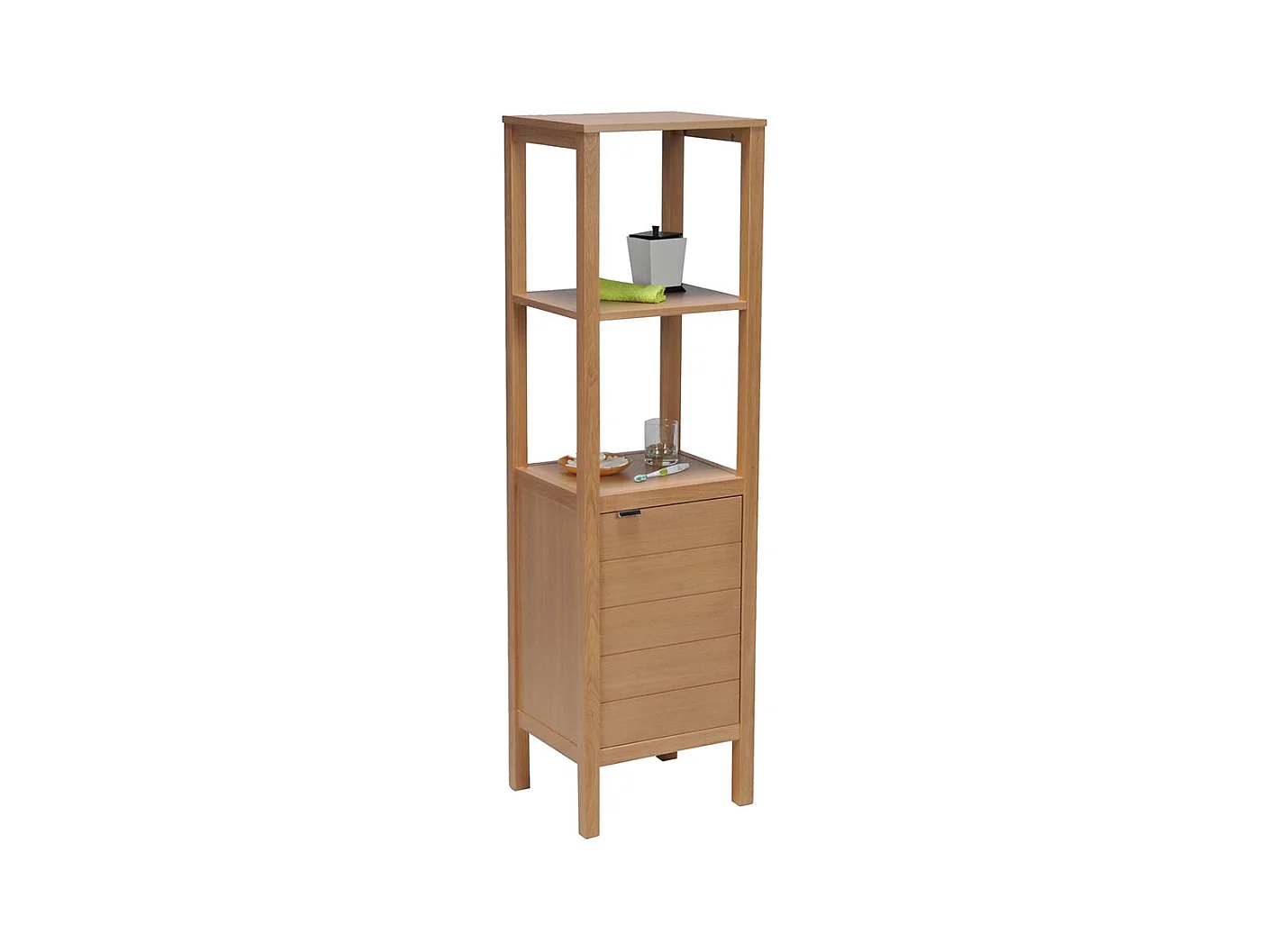 Meuble de rangement Colonne 1porte et étagère couleur chêne TIVU sur pieds