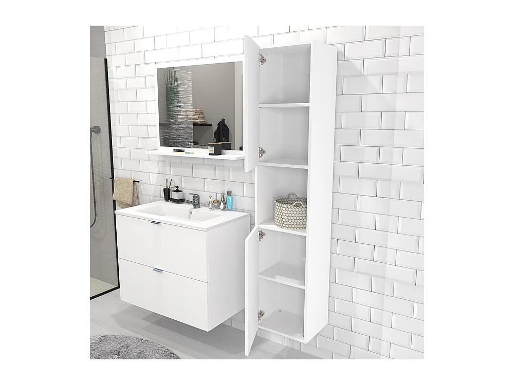 Colonne Meuble Salle de bain 165x35x30cm 2 portes blanc COLO à fixer au mur