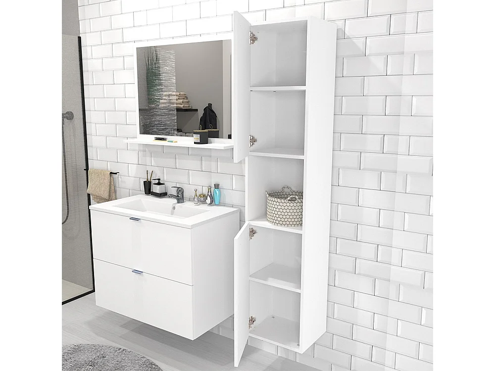 Colonne Meuble Salle de bain 165x35x30cm 2 portes blanc COLO à fixer au mur