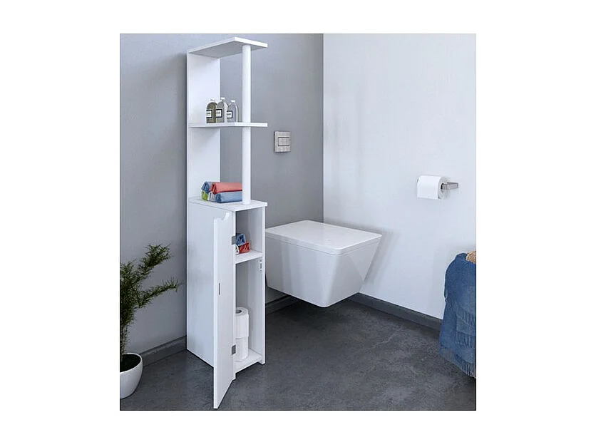 Meuble de rangement pour toilettes salle de bain SIBEL blanc sur pieds