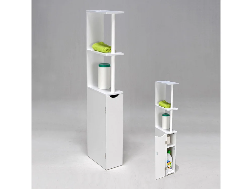 Meuble de rangement pour toilettes salle de bain SIBEL blanc sur pieds