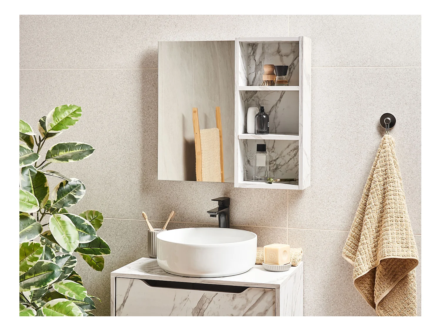 Armoire de toilette murale JOINVILLE 60 cm 54 cm Marbre blanc
