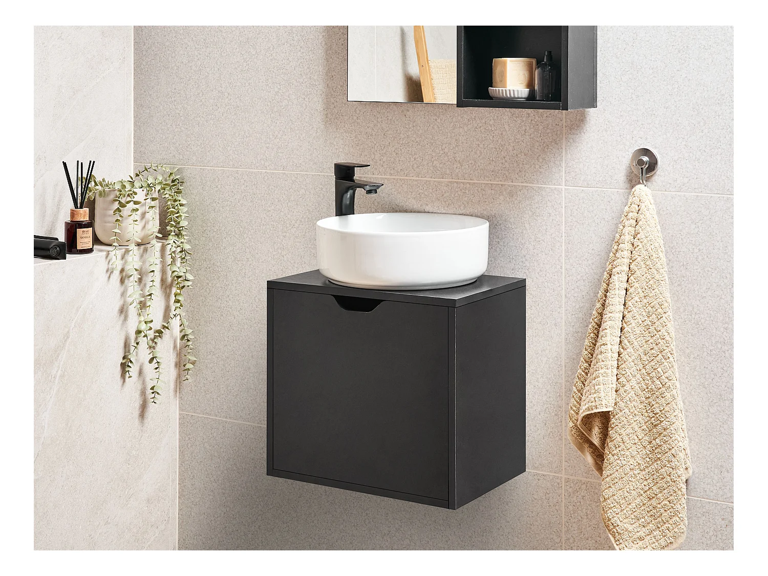 Meuble lavabo mural SUZANO 45 cm Noir