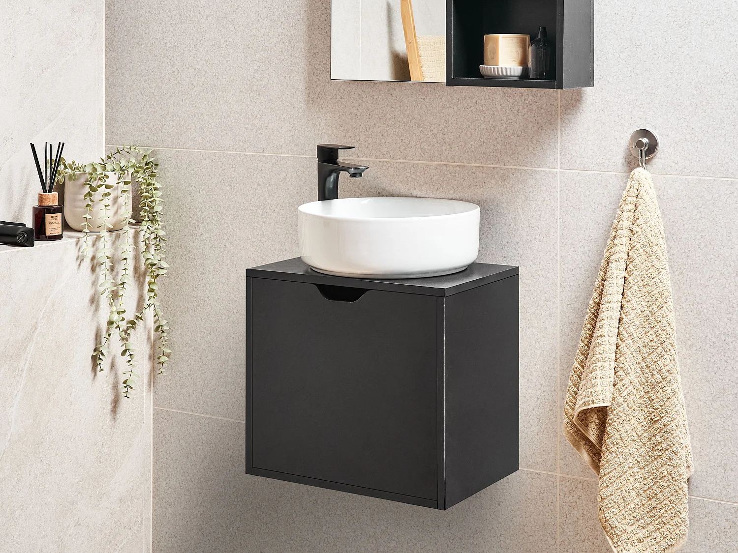 Meuble lavabo mural SUZANO 45 cm Noir