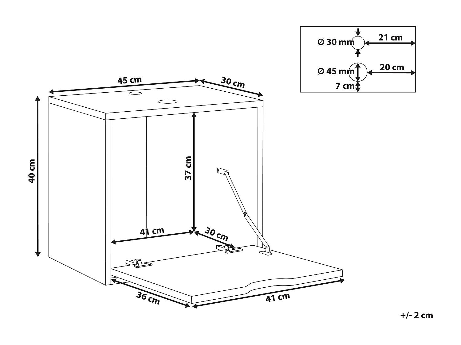 Waschbeckenunterschrank 44 x 40 cm schwarz mit 1 Tür Hängeschrank Bad Suzano
