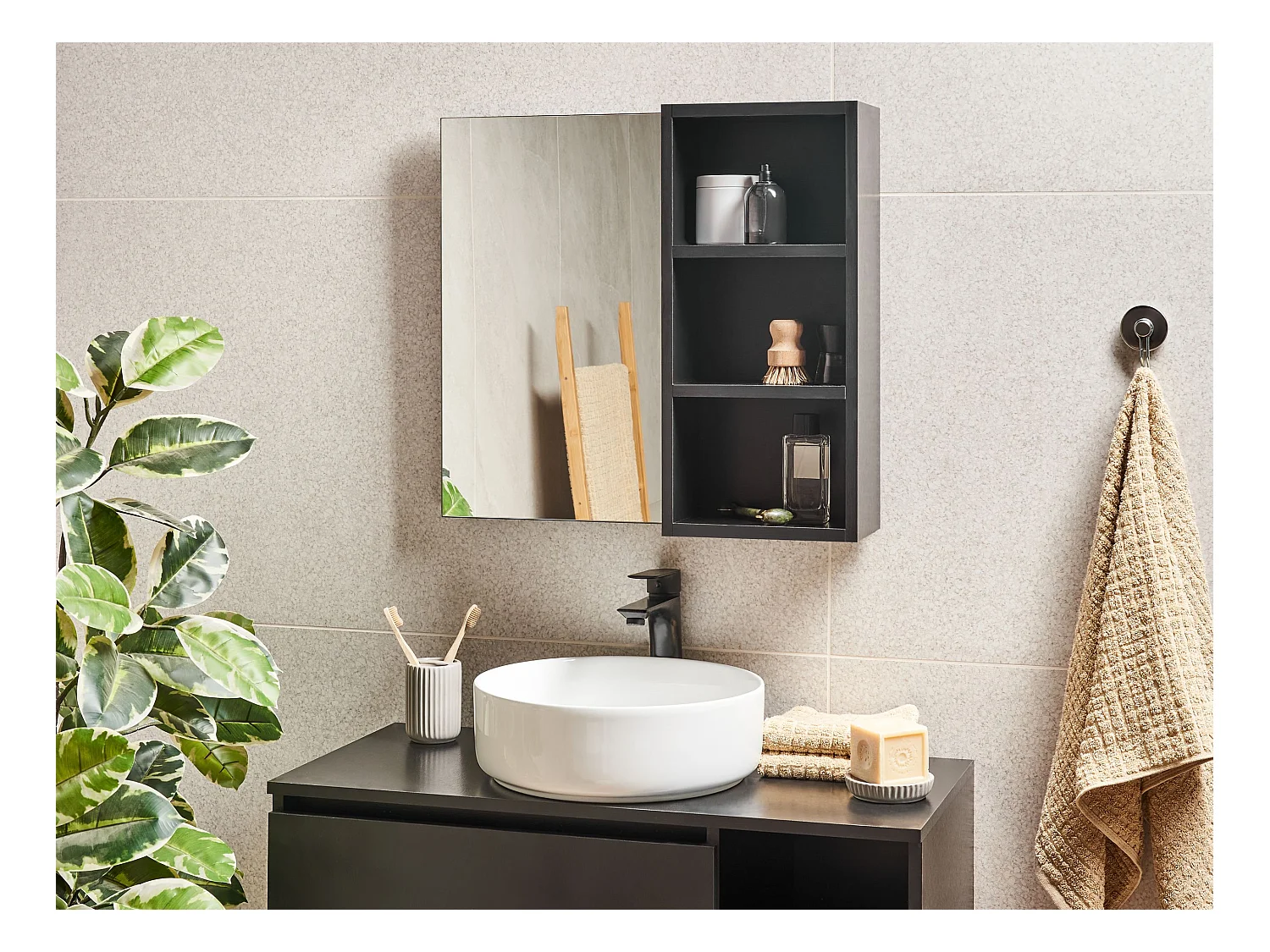 Badkamer wandkast met spiegel JOINVILLE 60 cm Zwart