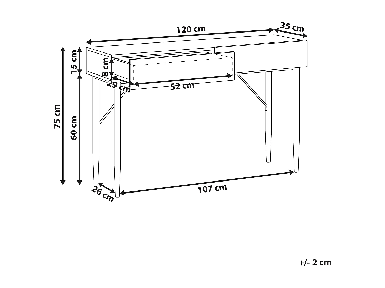 Moderner Konsolentisch 2 Schubladen Helles Holz Gerippte Front MDF Flur Schlafzimmer Schwarz Blythe