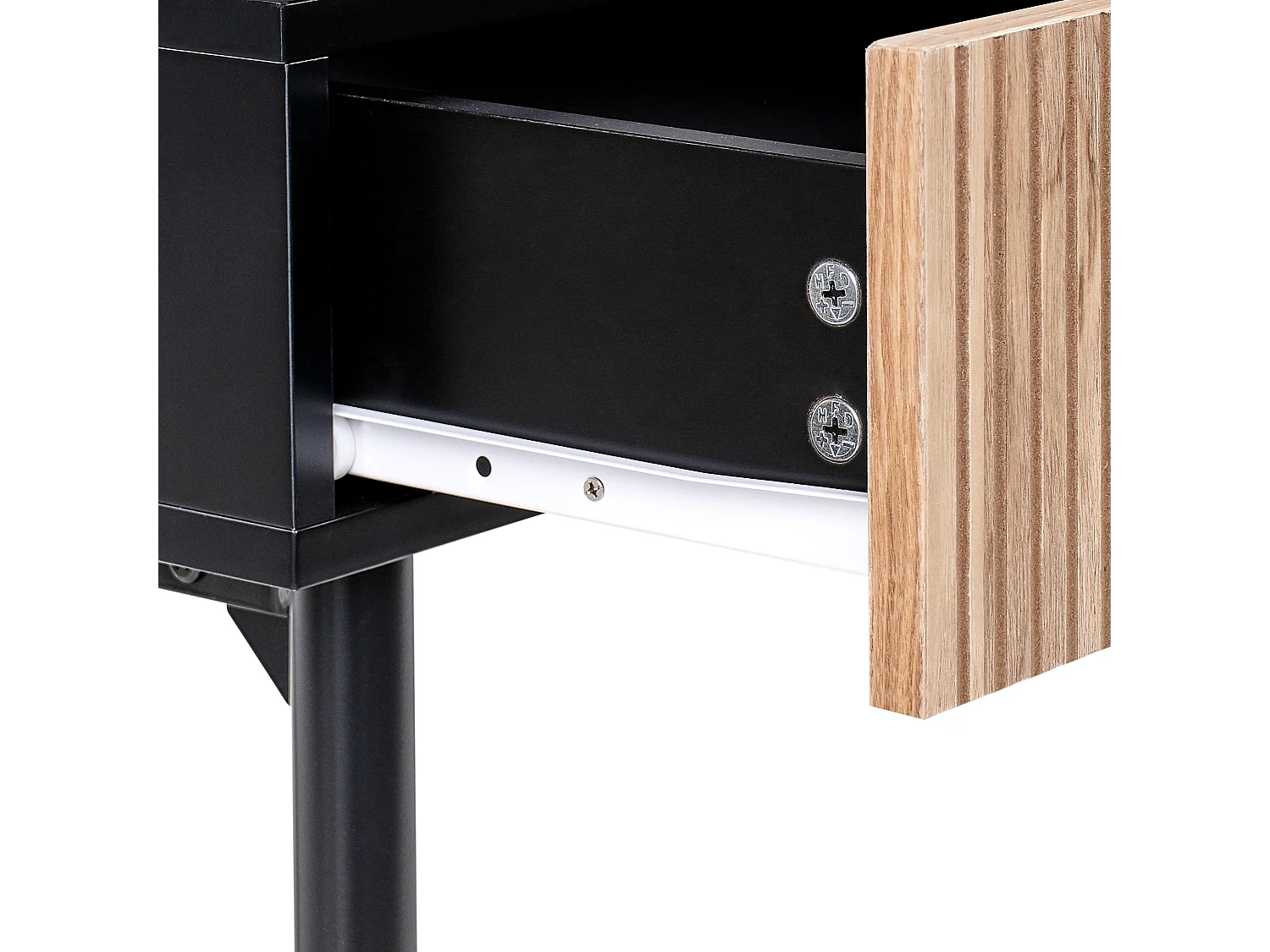 Moderner Konsolentisch 2 Schubladen Helles Holz Gerippte Front MDF Flur Schlafzimmer Schwarz Blythe