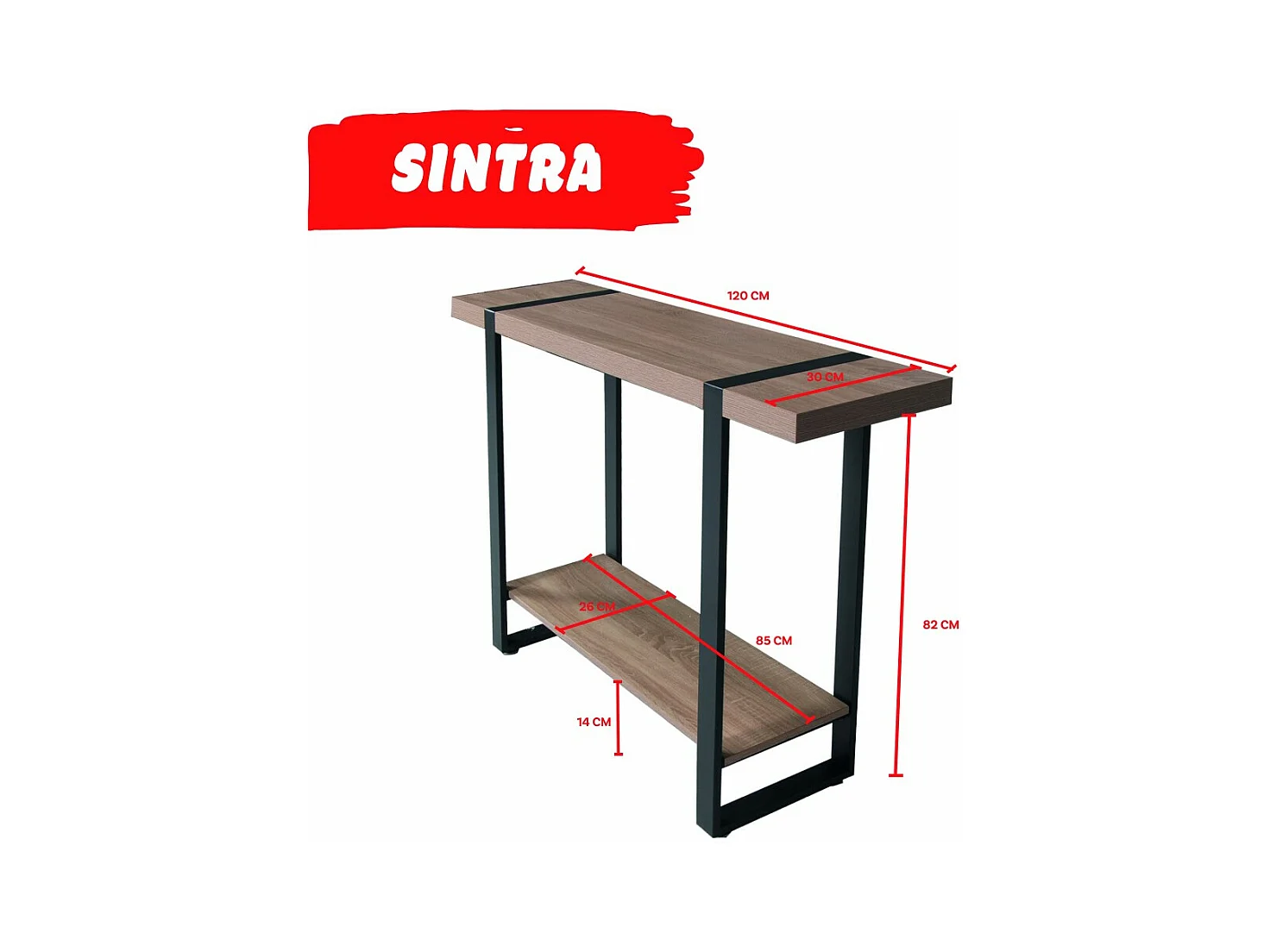 Table console 120x30cm meuble entrée SEMRA couleur chêne