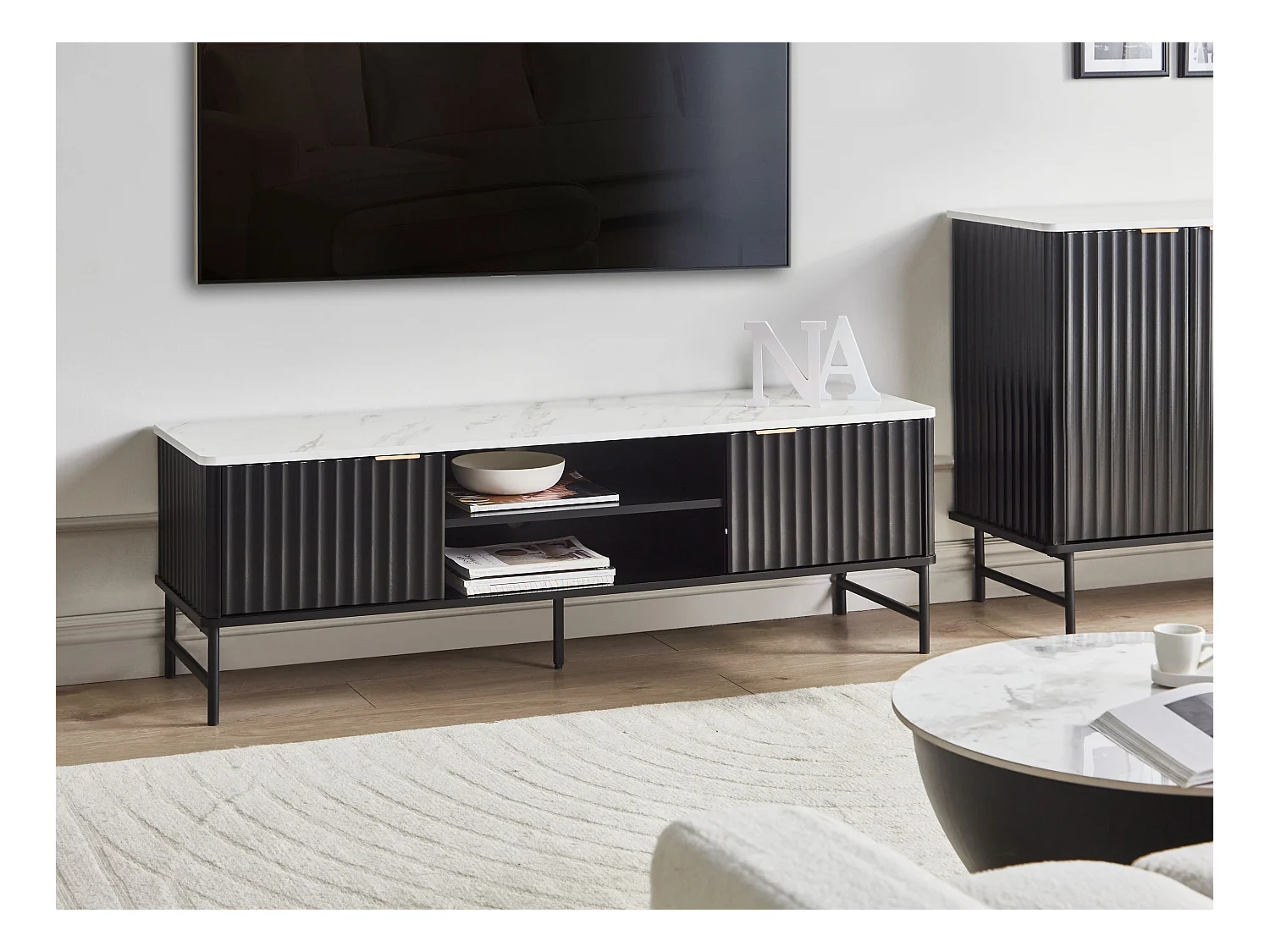 Meuble TV GLASTONBURY Marbre/noir