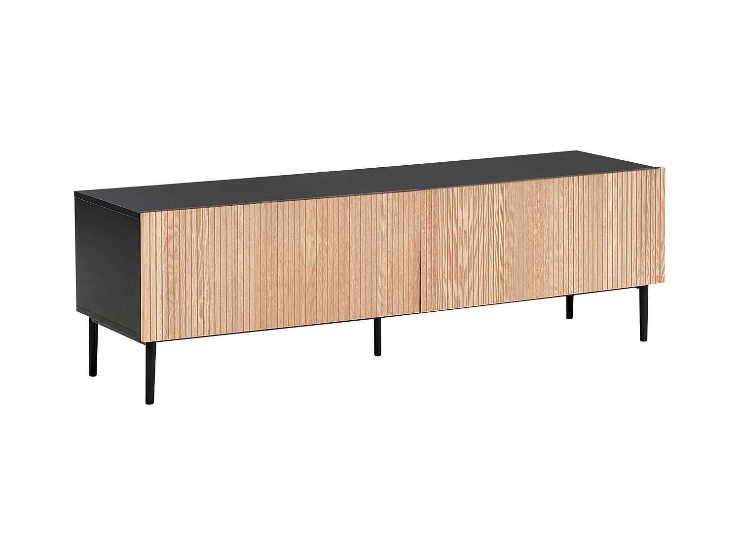 Moderner TV-Möbel mit 2 Schubladen MDF Helles Holz Gerippte Front Wohnzimmer Schwarz Blythe
