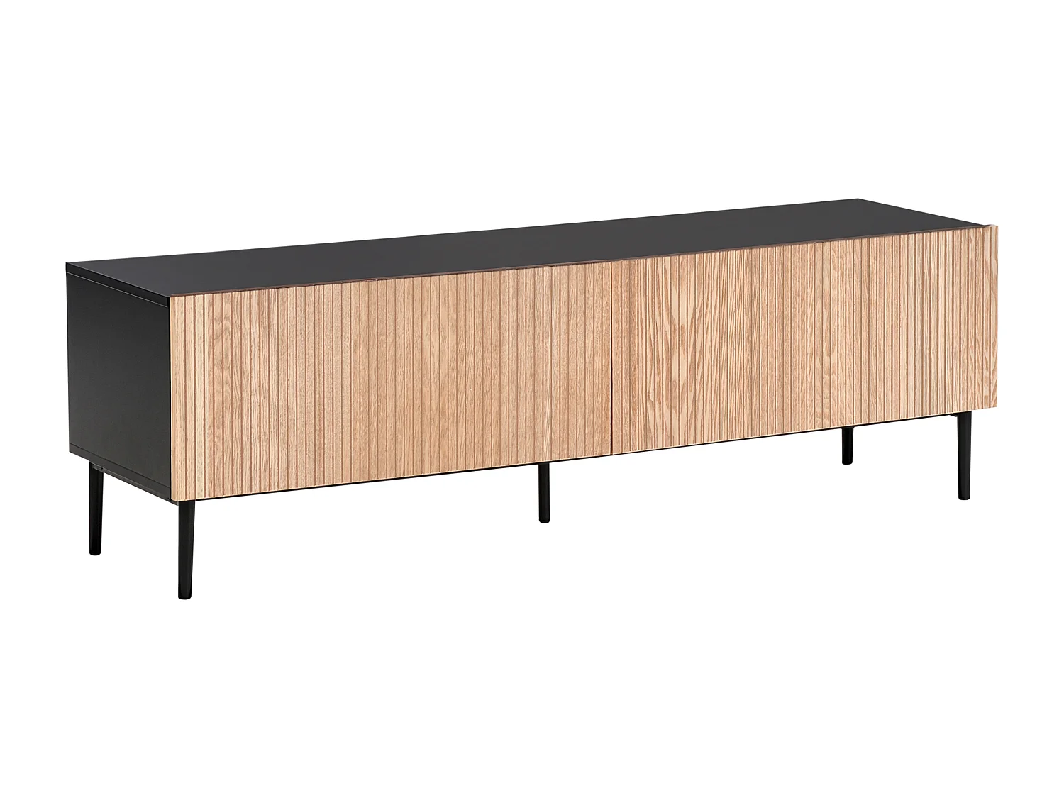 Moderner TV-Möbel mit 2 Schubladen MDF Helles Holz Gerippte Front Wohnzimmer Schwarz Blythe