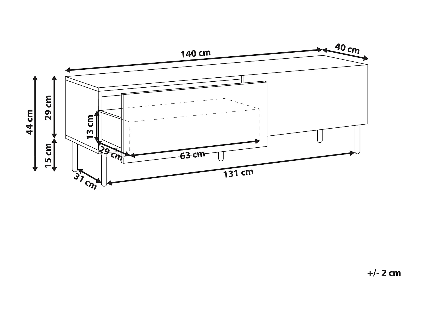 Moderner TV-Möbel mit 2 Schubladen MDF Helles Holz Gerippte Front Wohnzimmer Schwarz Blythe