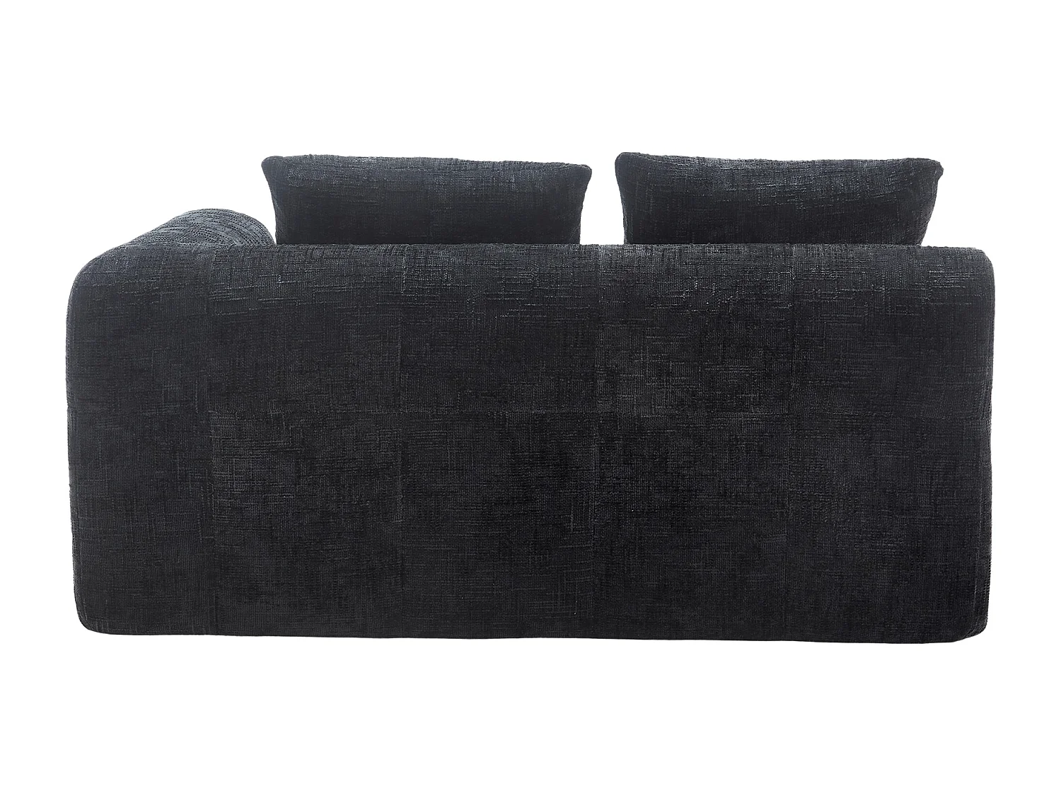 Méridienne gauche 2 places en chenille noir avec 2 coussins, Rembourrage Moelleux - 158x90x60cm