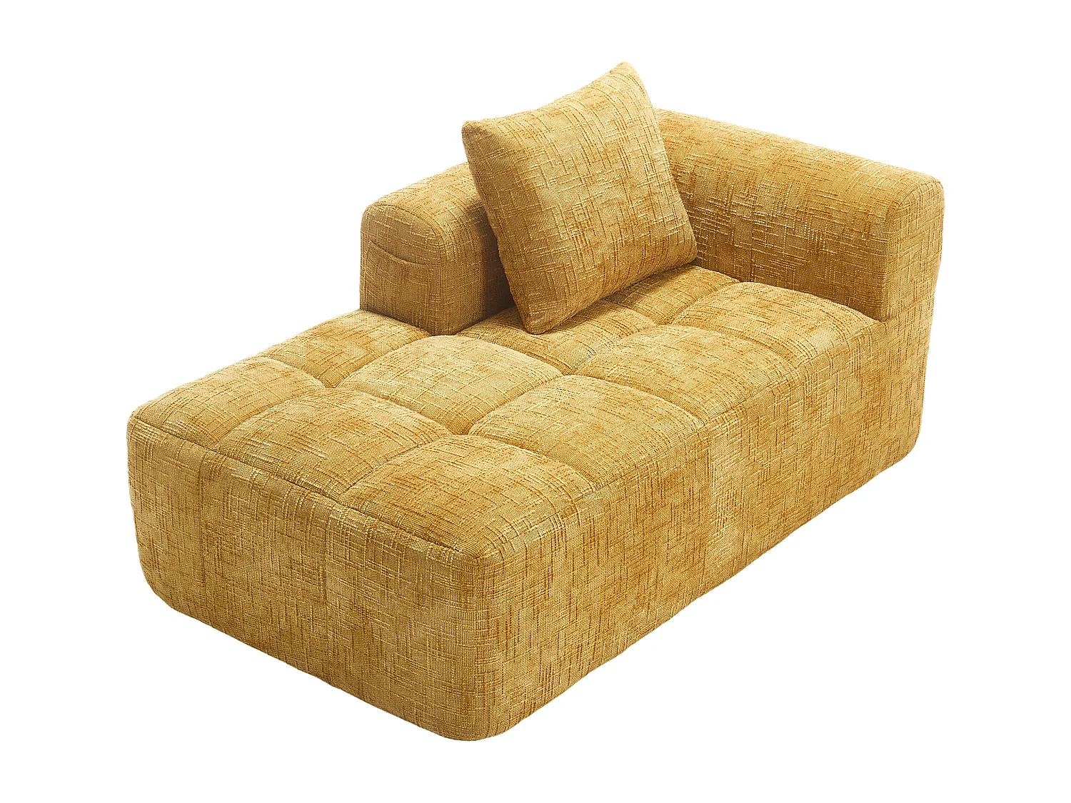 Méridienne gauche en chenille jaune avec 1 coussins, Rembourrage Moelleux - 158x90x60cm