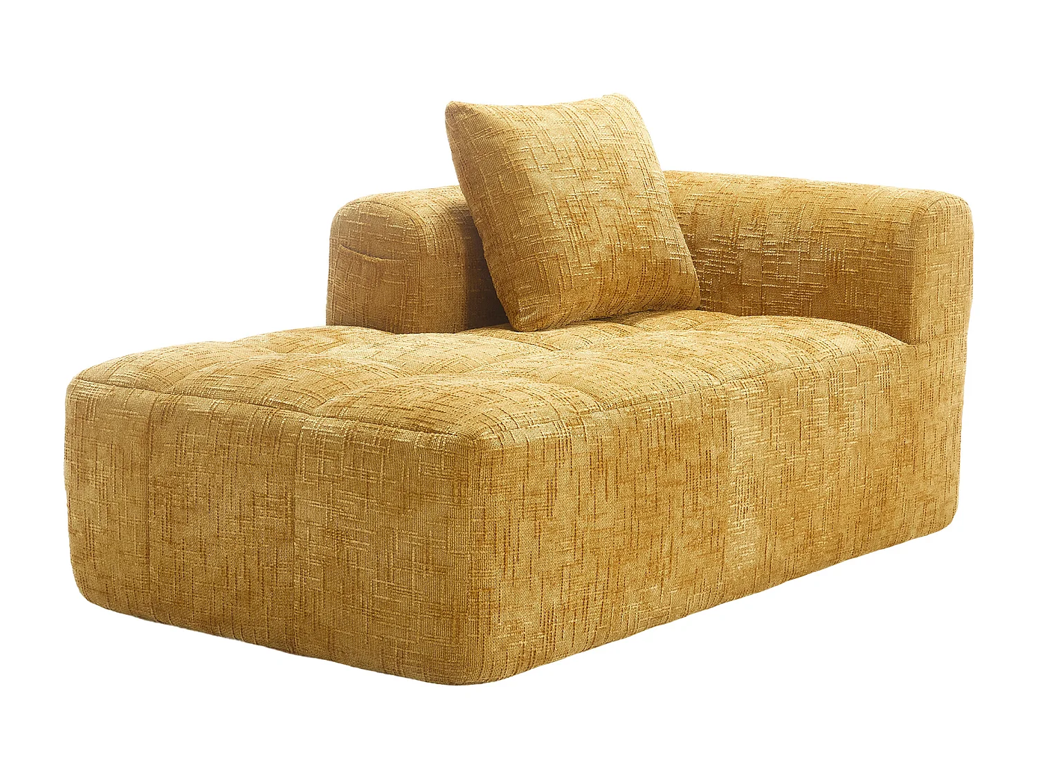 Méridienne gauche en chenille jaune avec 1 coussins, Rembourrage Moelleux - 158x90x60cm