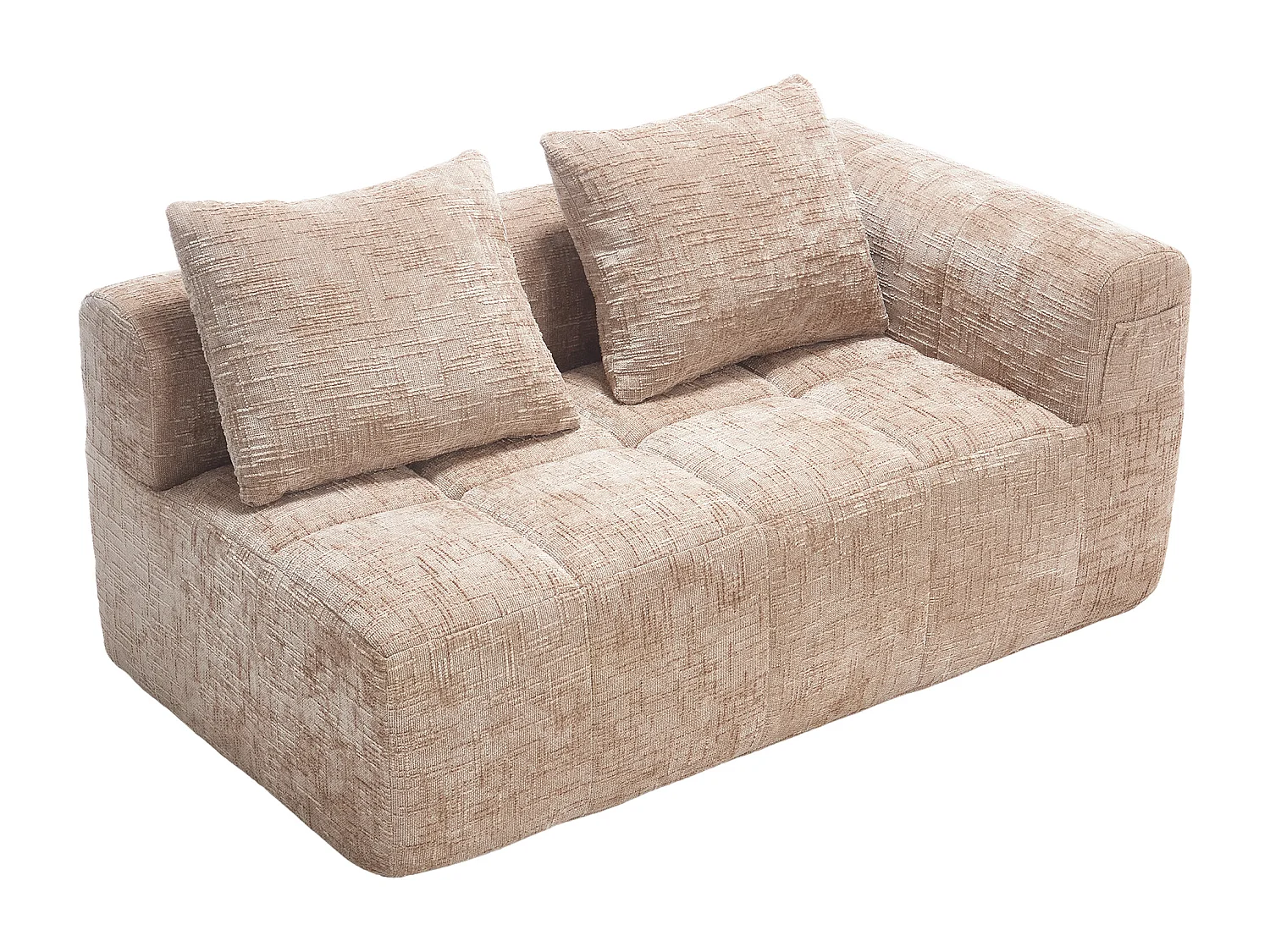 Méridienne gauche 2 places en chenille kaki avec 2 coussins, Rembourrage Moelleux -158x90x60cm