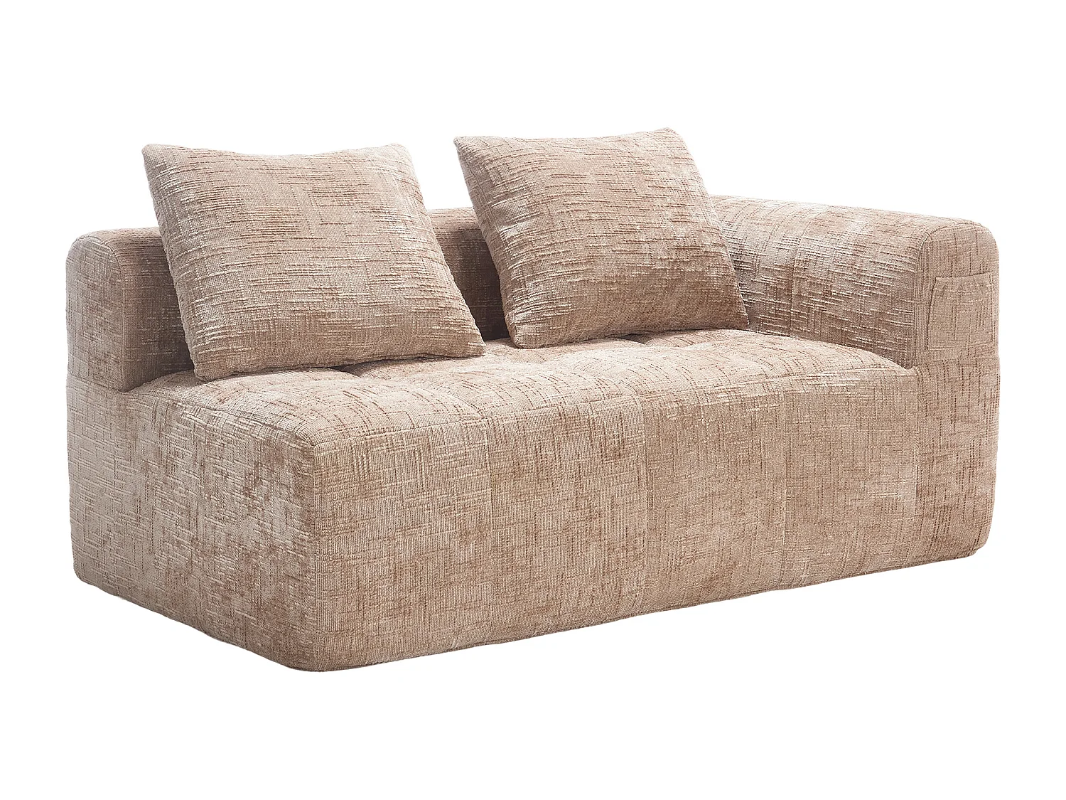 Méridienne gauche 2 places en chenille kaki avec 2 coussins, Rembourrage Moelleux -158x90x60cm