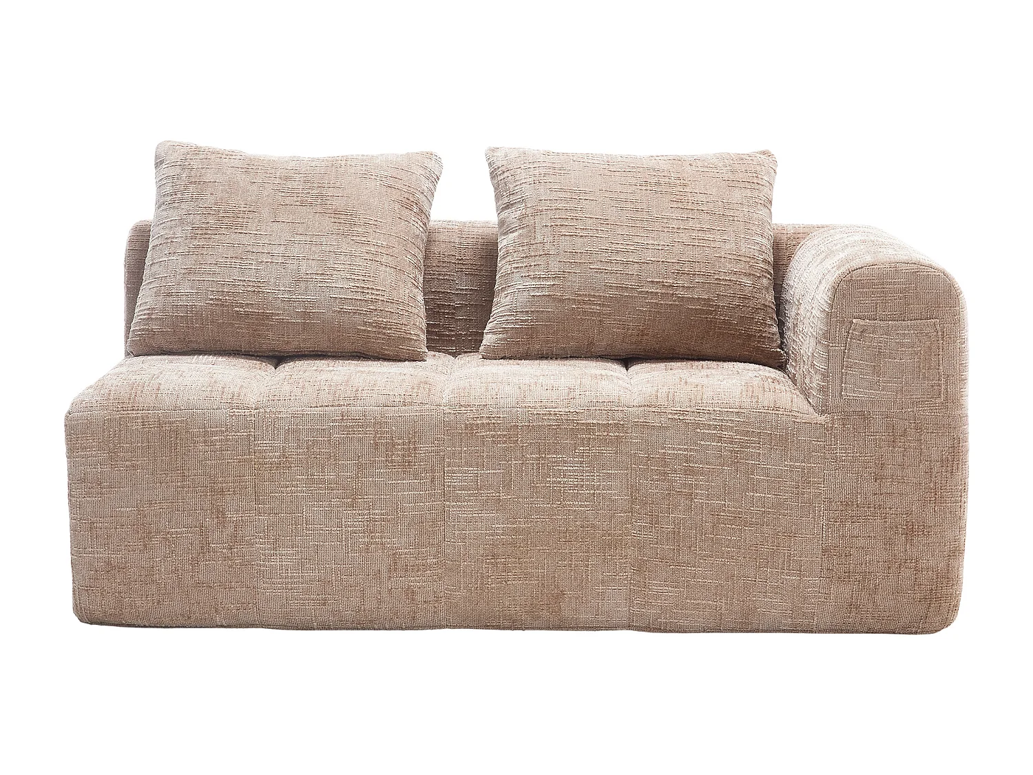 Méridienne gauche 2 places en chenille kaki avec 2 coussins, Rembourrage Moelleux -158x90x60cm