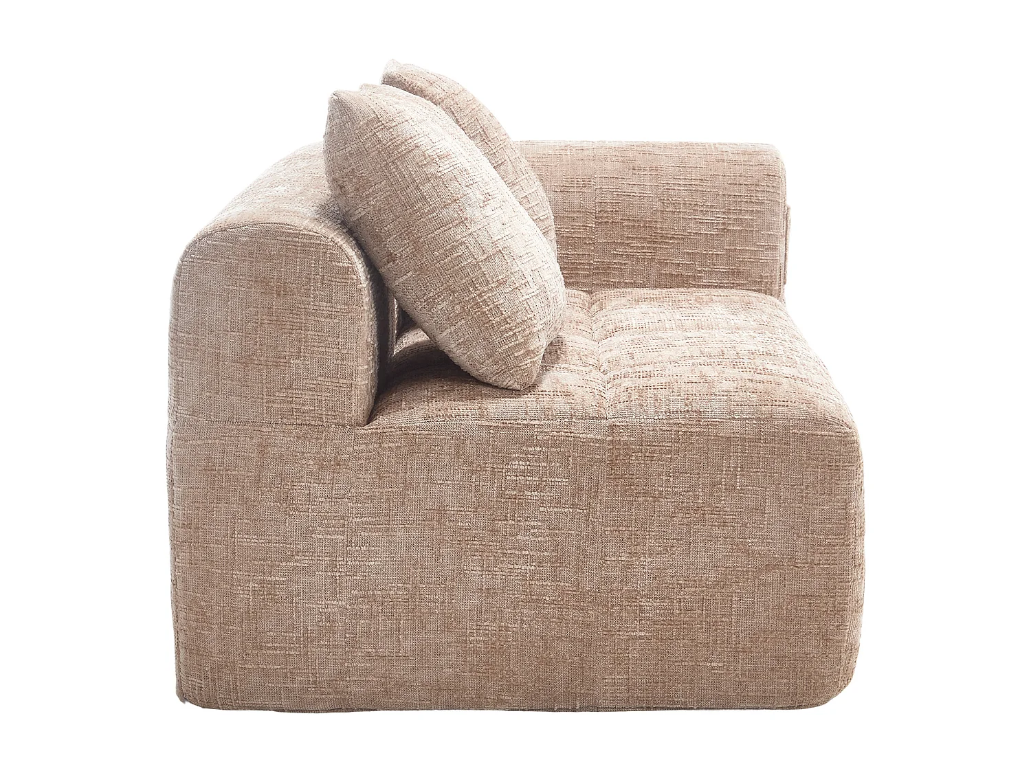 Méridienne gauche 2 places en chenille kaki avec 2 coussins, Rembourrage Moelleux -158x90x60cm