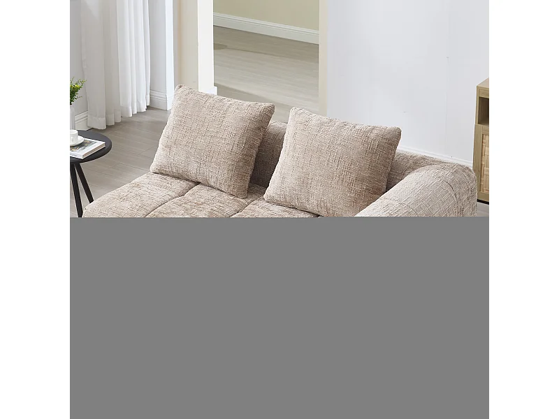 Méridienne gauche 2 places en chenille kaki avec 2 coussins, Rembourrage Moelleux -158x90x60cm