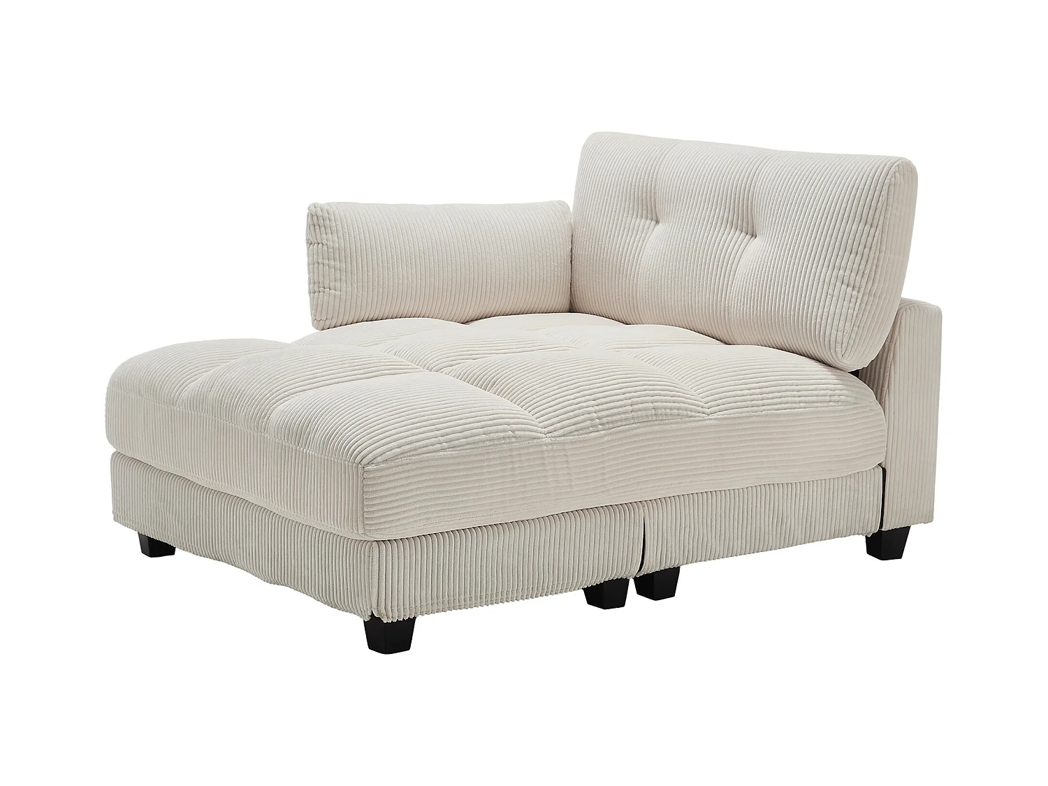 Méridienne fixe en velours beige avec accoudoirs interchangeables, porte-boissons et chargeur intégré - 140x112x81cm