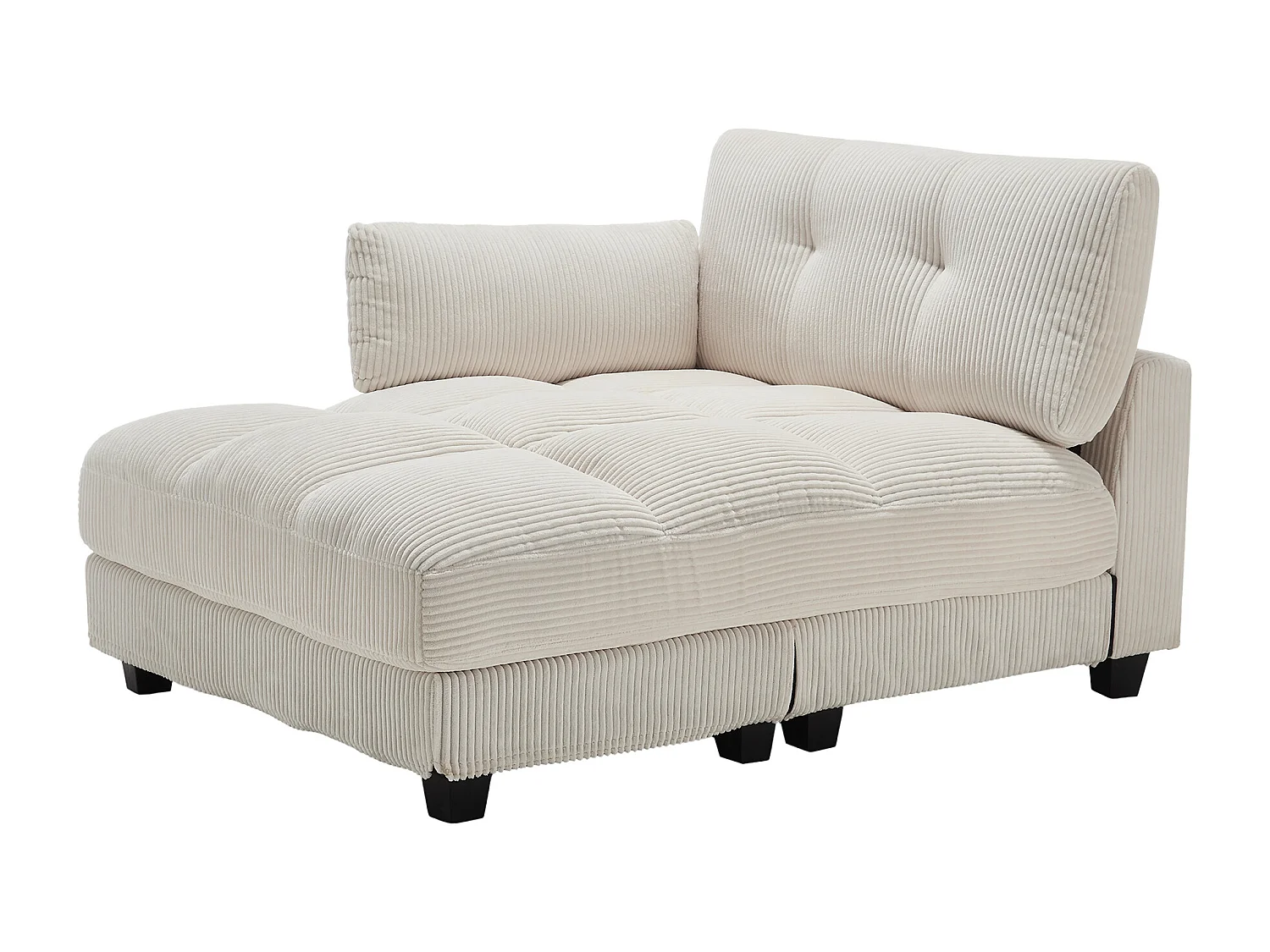 Méridienne fixe en velours beige avec accoudoirs interchangeables, porte-boissons et chargeur intégré - 140x112x81cm