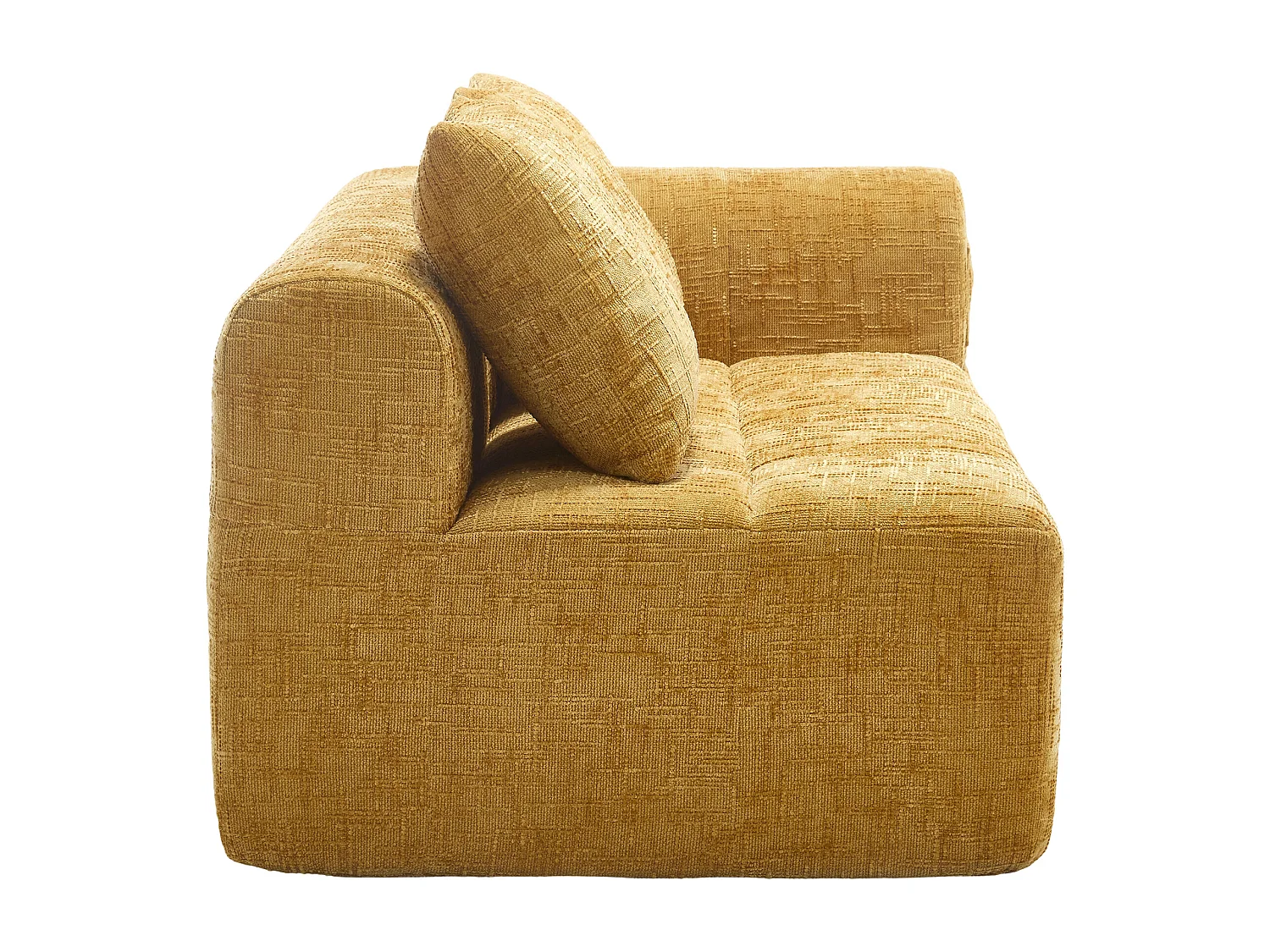 Méridienne gauche 2 places en chenille jaune avec 2 coussins, Rembourrage Moelleux - 158x90x60cm