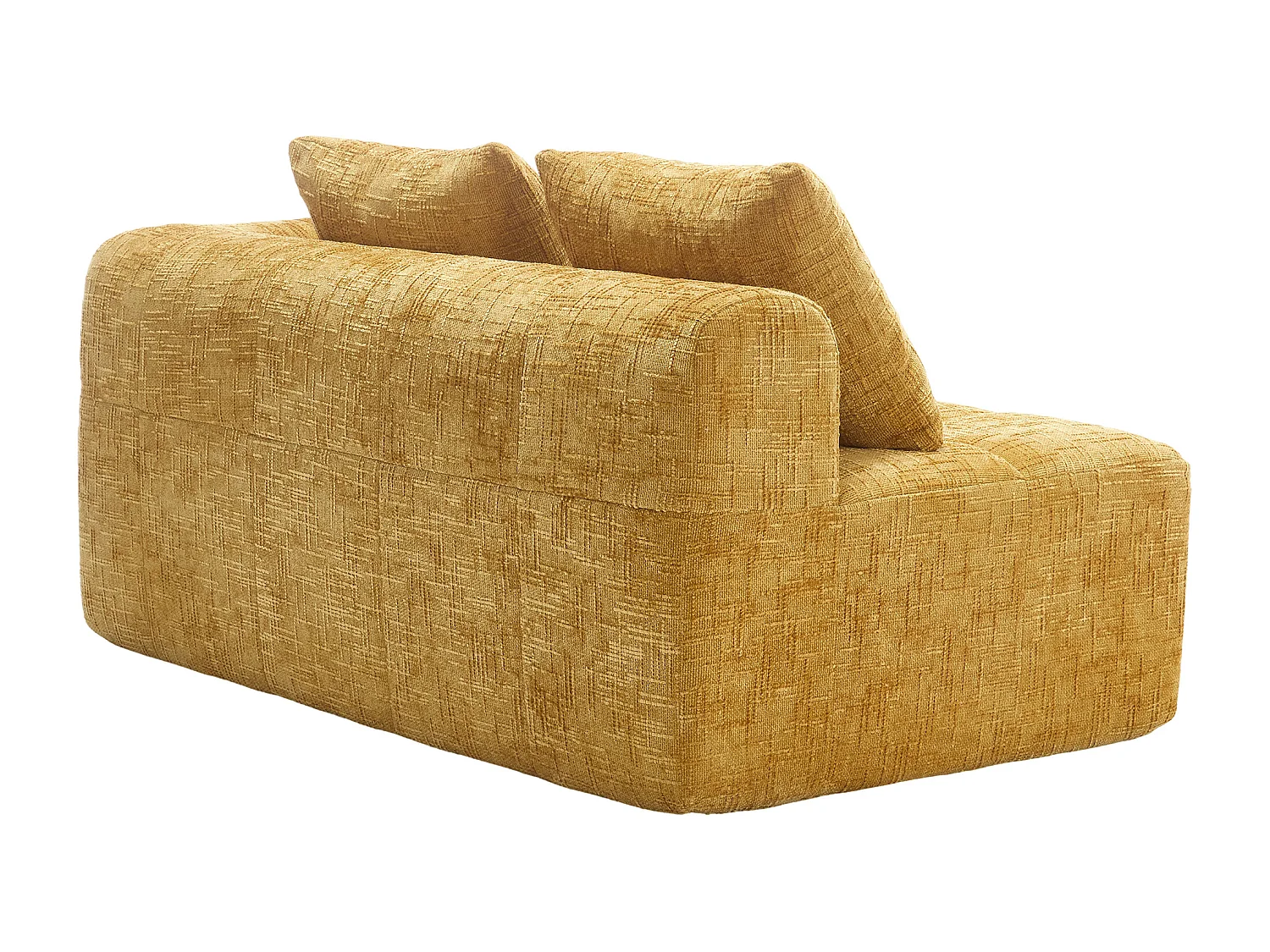 Méridienne gauche 2 places en chenille jaune avec 2 coussins, Rembourrage Moelleux - 158x90x60cm