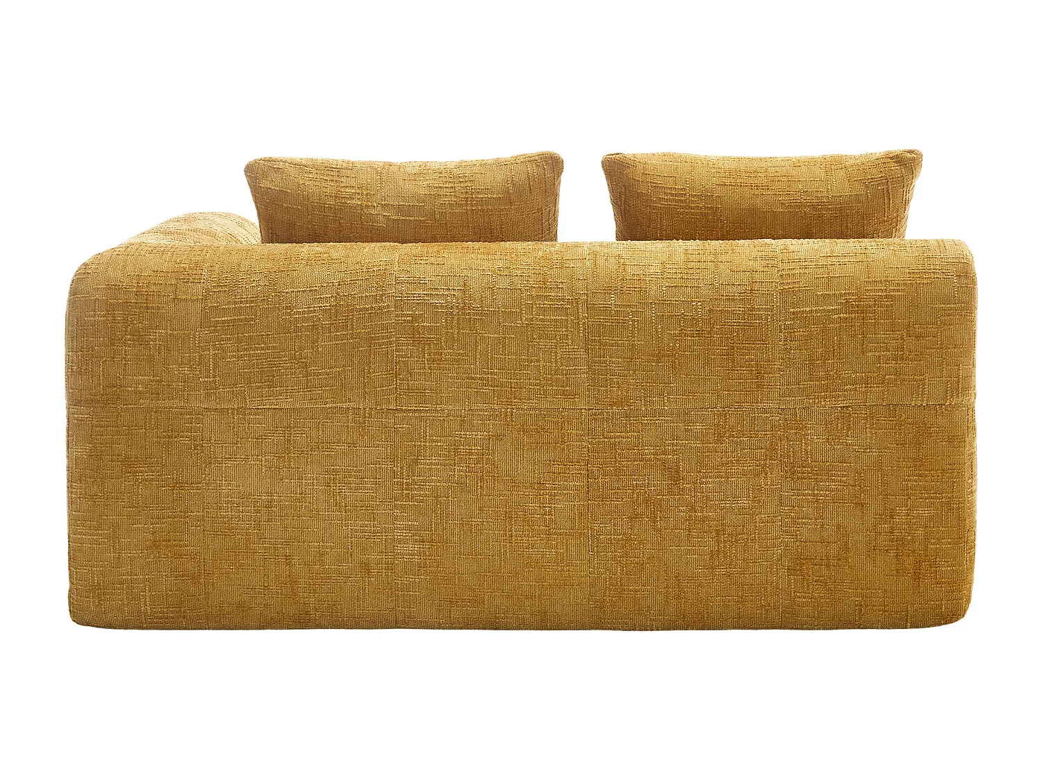 Méridienne gauche 2 places en chenille jaune avec 2 coussins, Rembourrage Moelleux - 158x90x60cm