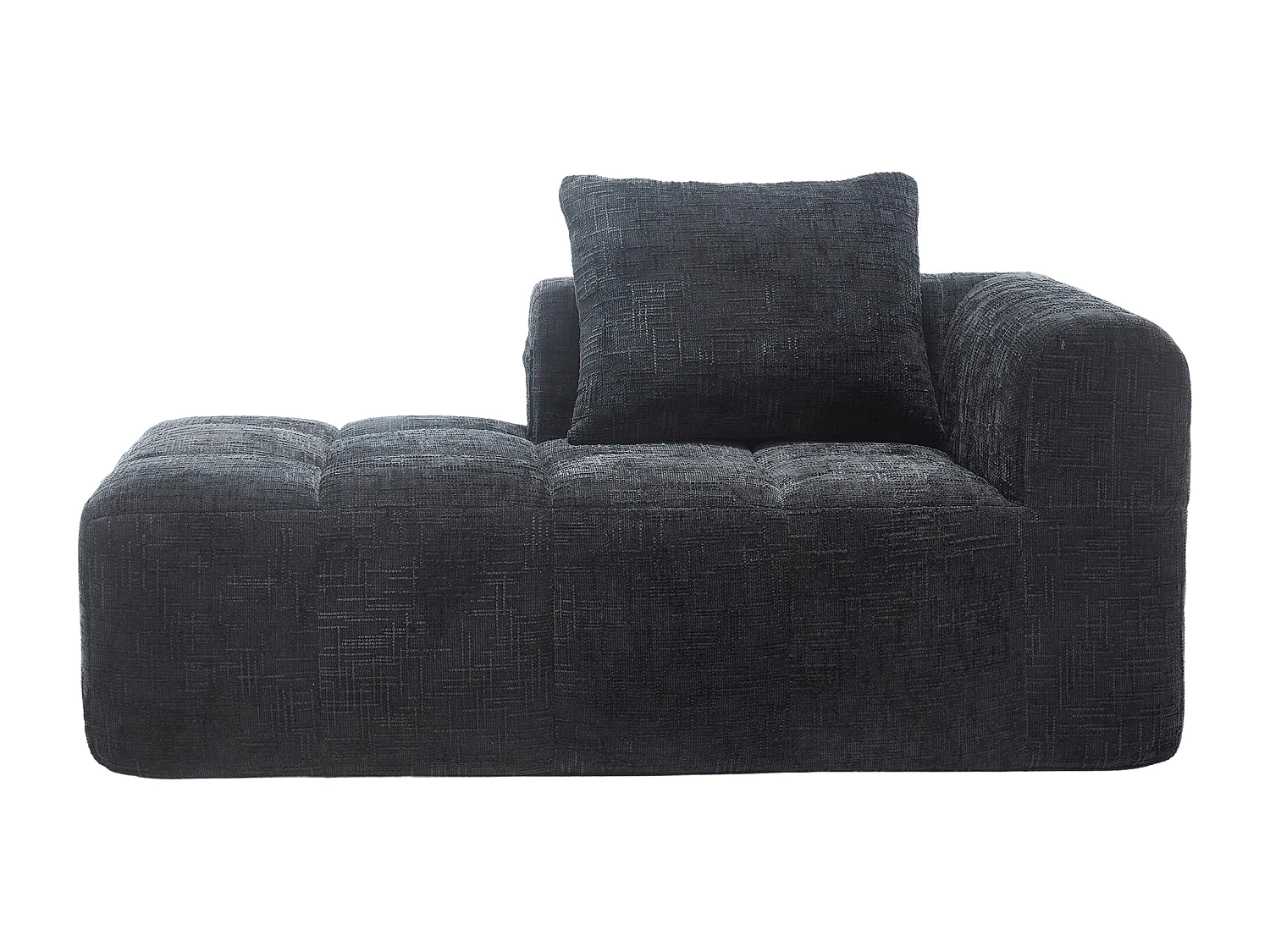 Méridienne gauche en chenille noir avec 1 coussins, Rembourrage Moelleux - 158x90x60cm